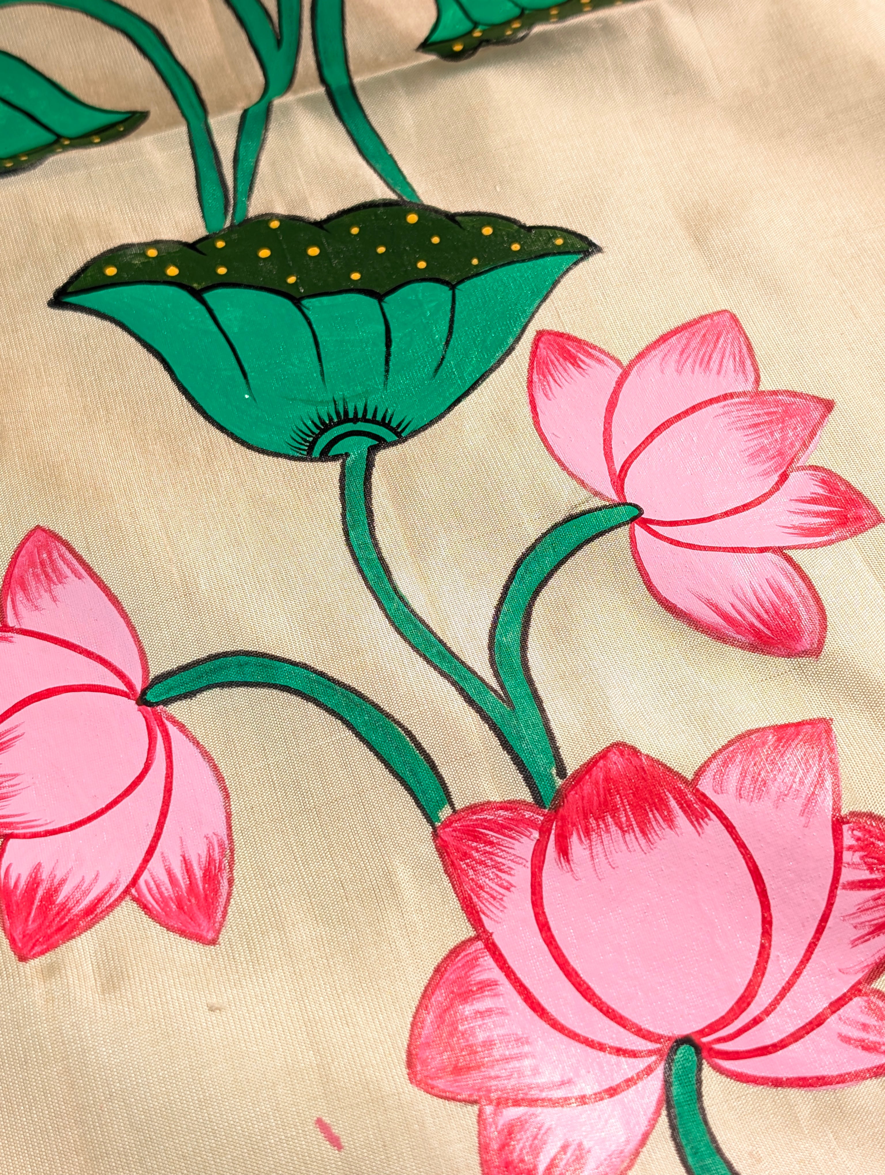 Handloom Gadwal - Elegant Lotus Hand-Painted Silk Saree