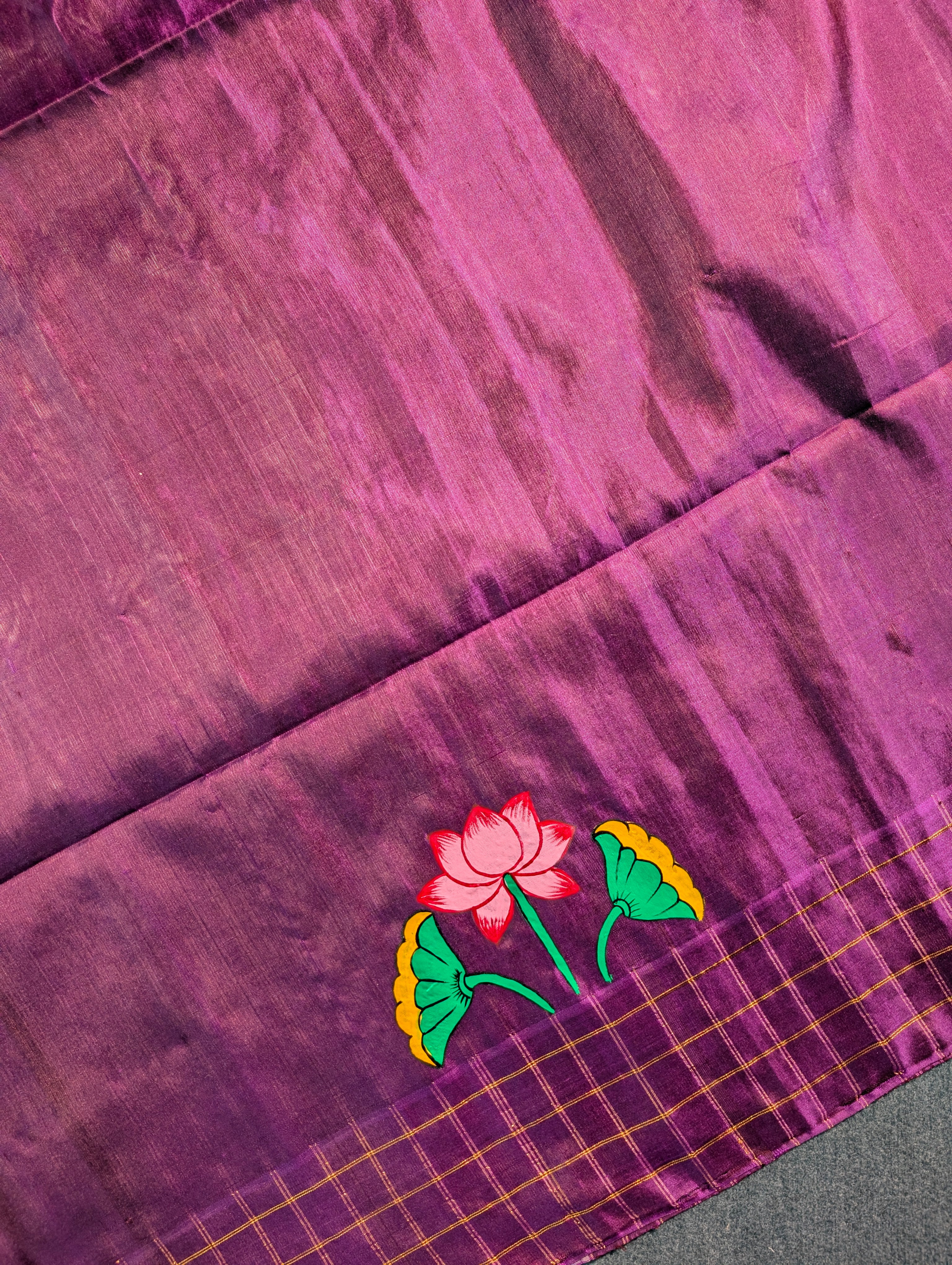 Handloom Gadwal - Elegant Lotus Hand-Painted Silk Saree