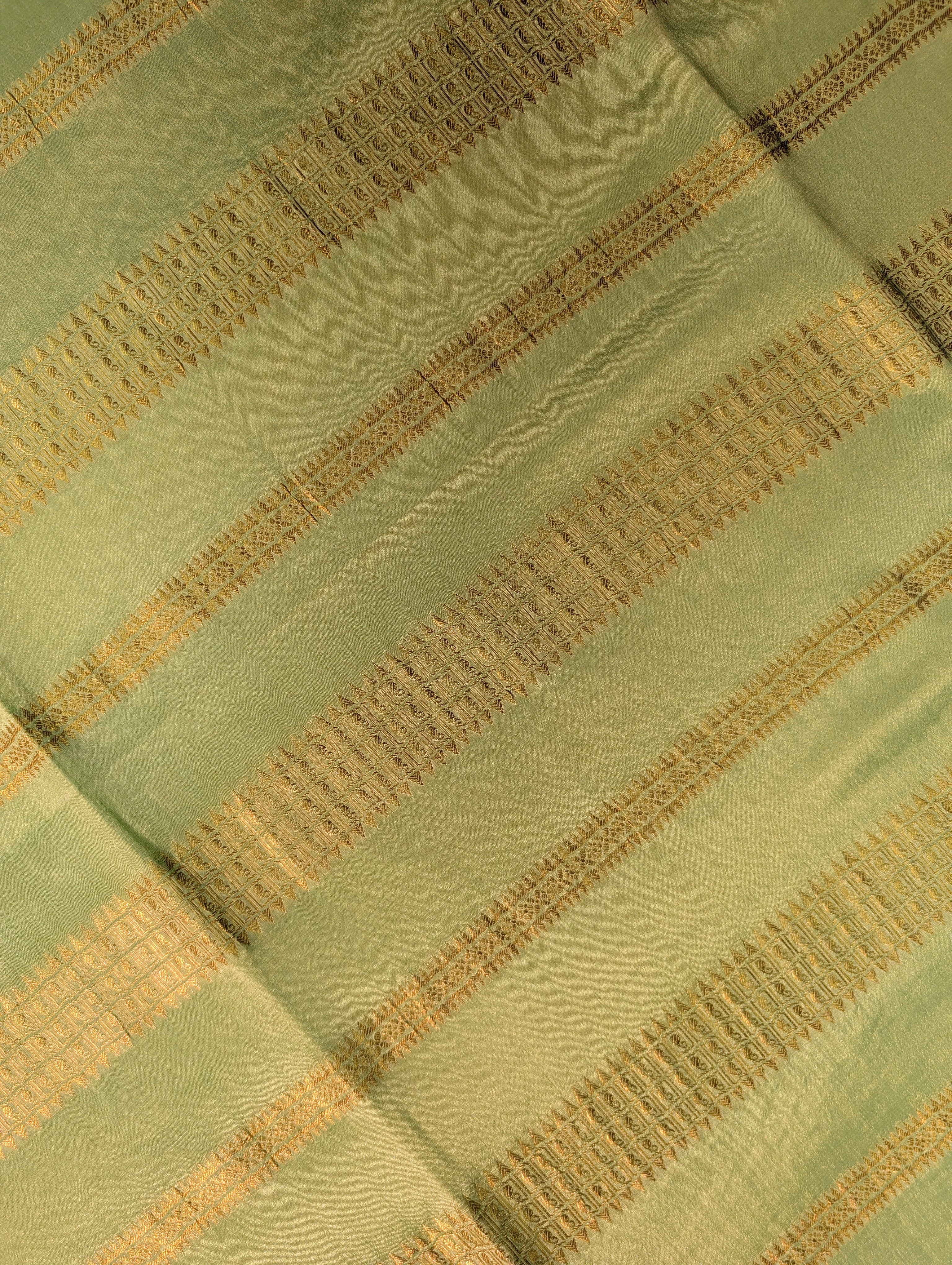 Pure Mysore Silk Crepe - Pastel Green Hand Painted Floral Saree