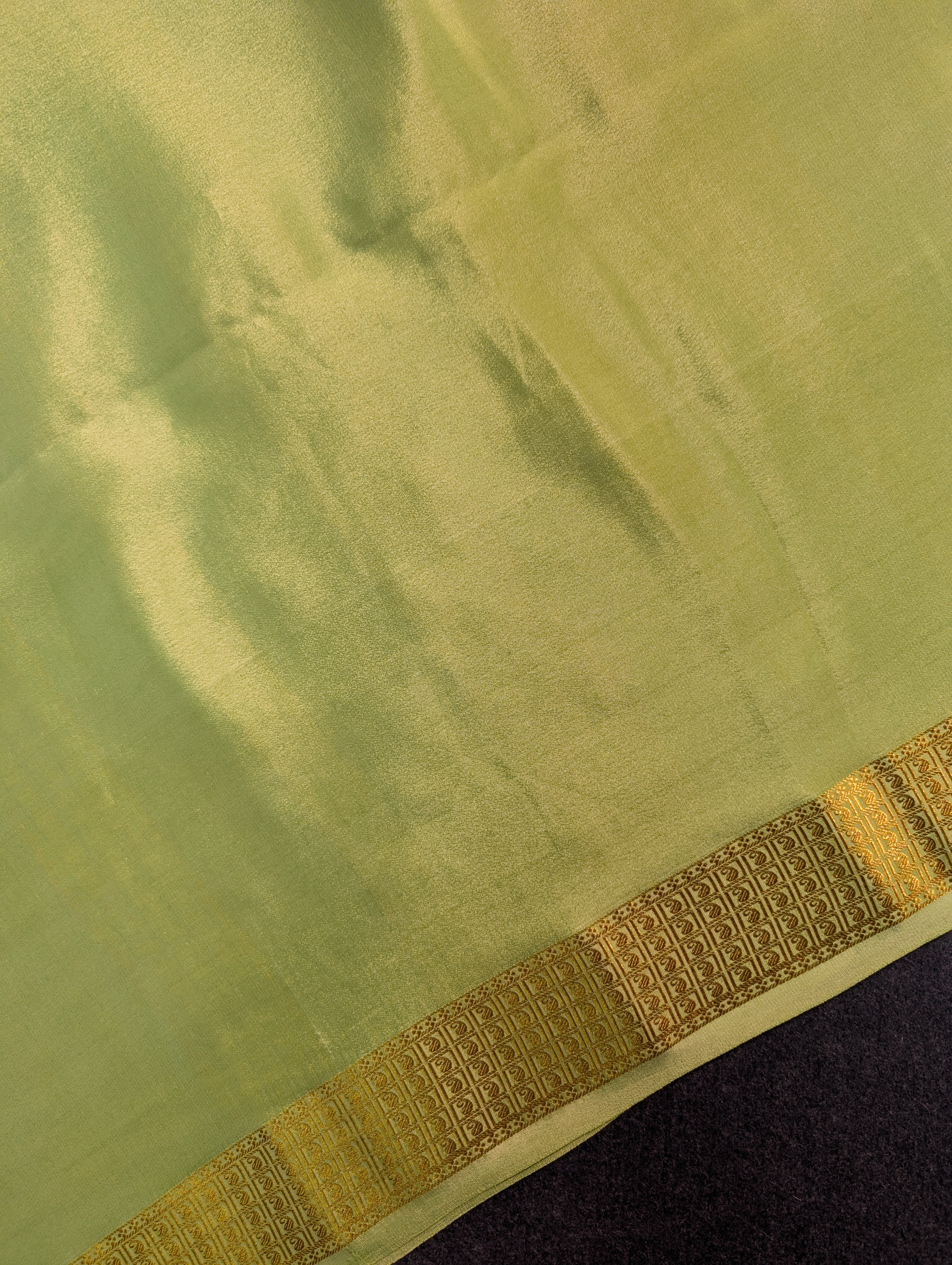 Pure Mysore Silk Crepe - Pastel Green Hand Painted Floral Saree