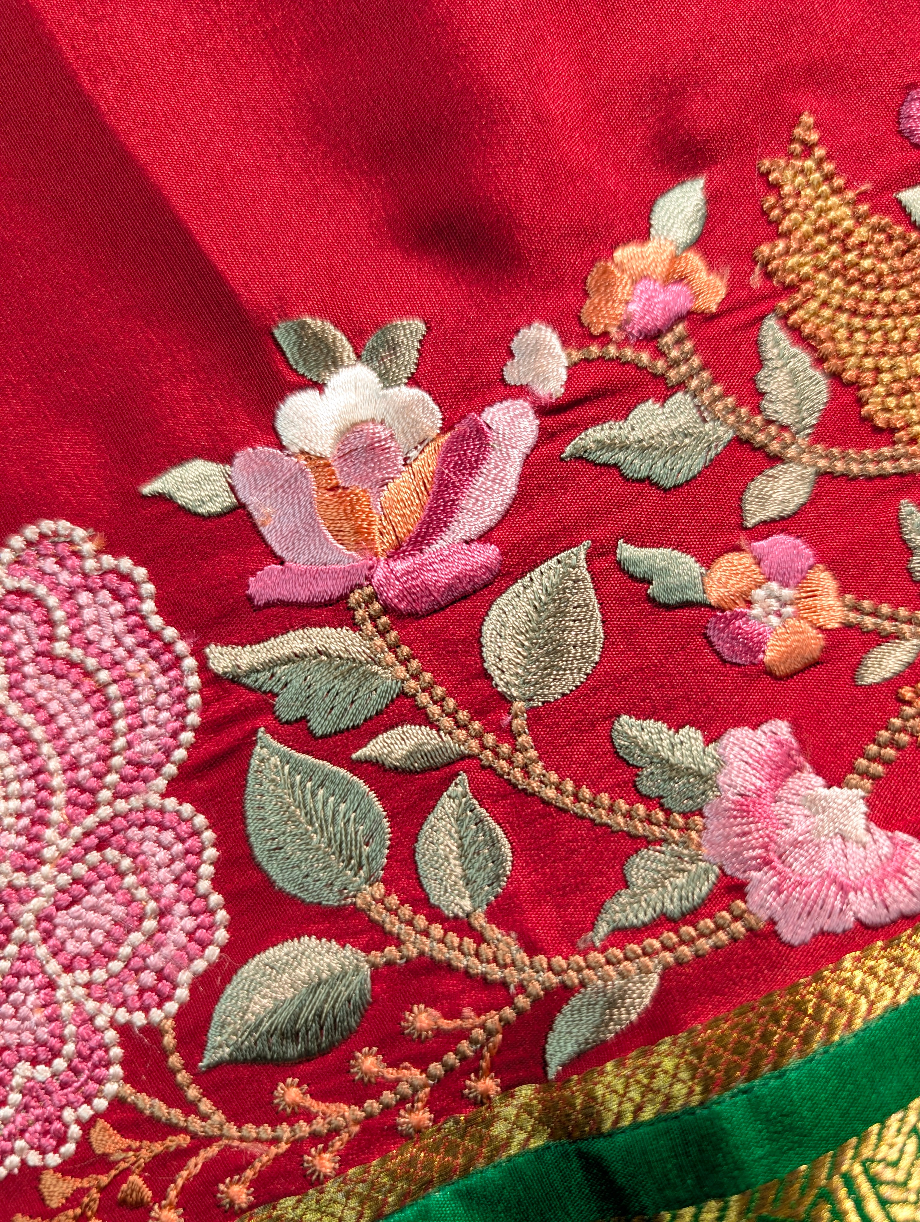 Pure Mysore Silk Crepe X Embroidery - Red & Green