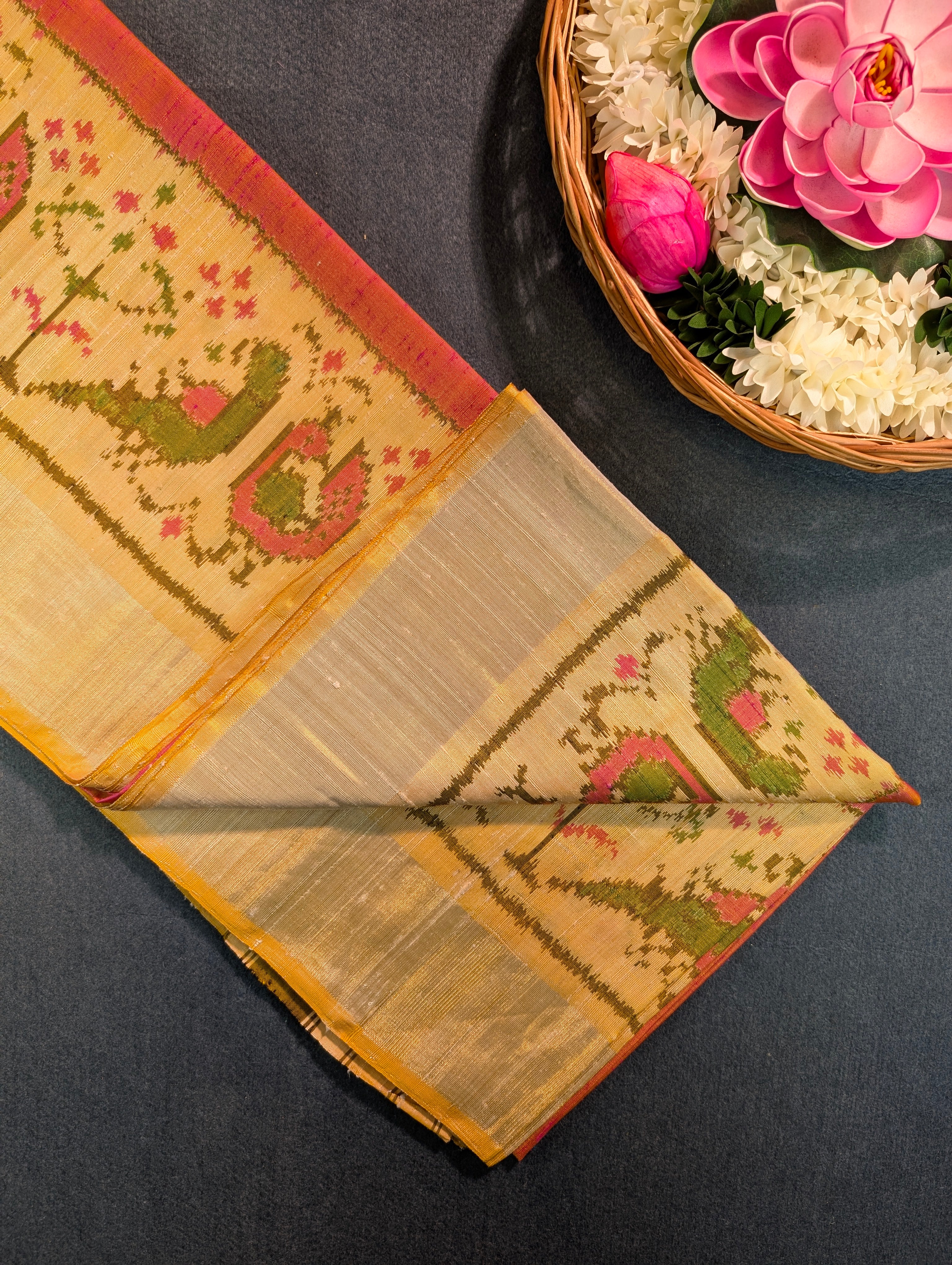 Handloom Raw Silk Patola Saree X Orangish Pink