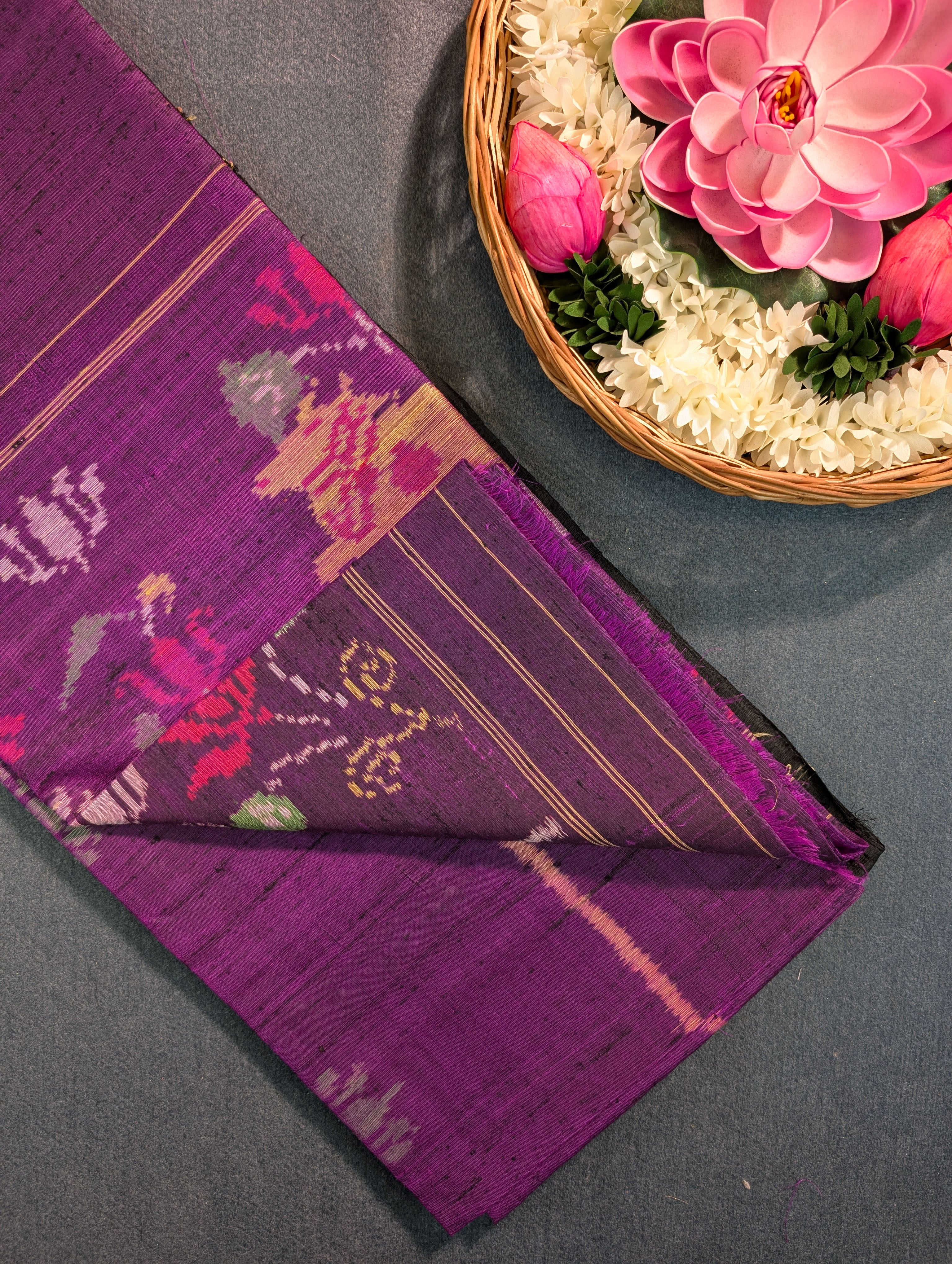 Handloom Raw Silk Patola Saree X Deep Purple