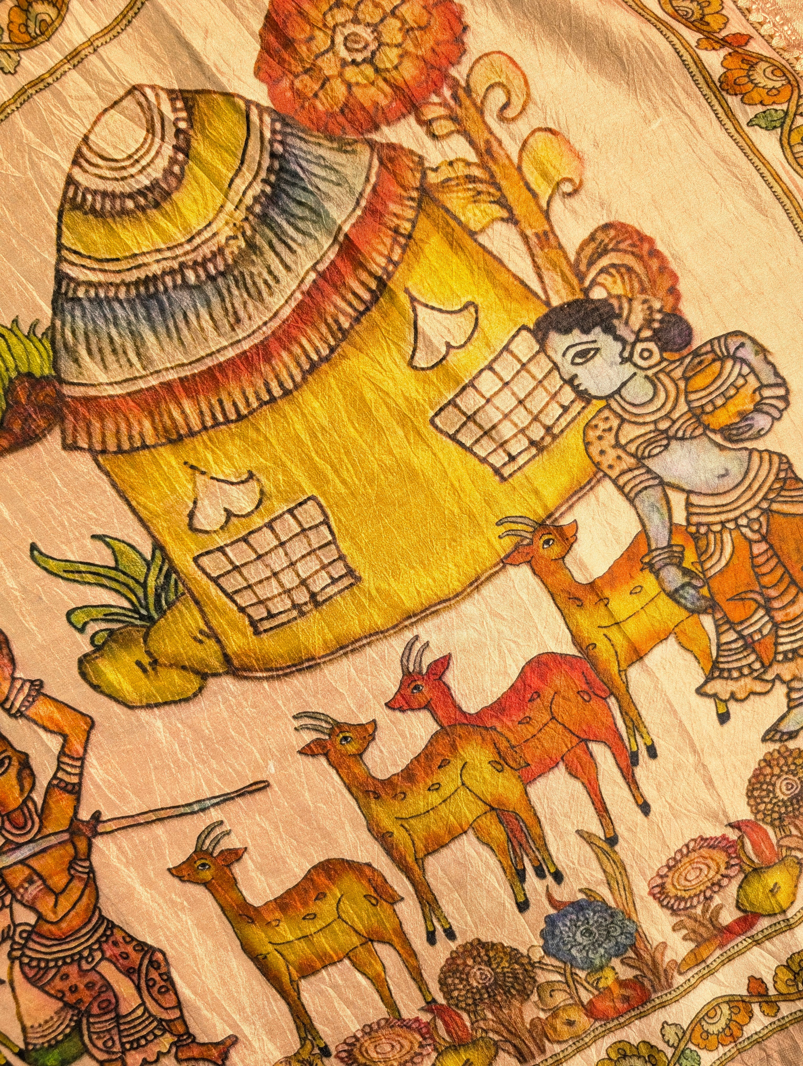 Pure Chiniya Silk X Hand knitted bandhani - Mehandi Green