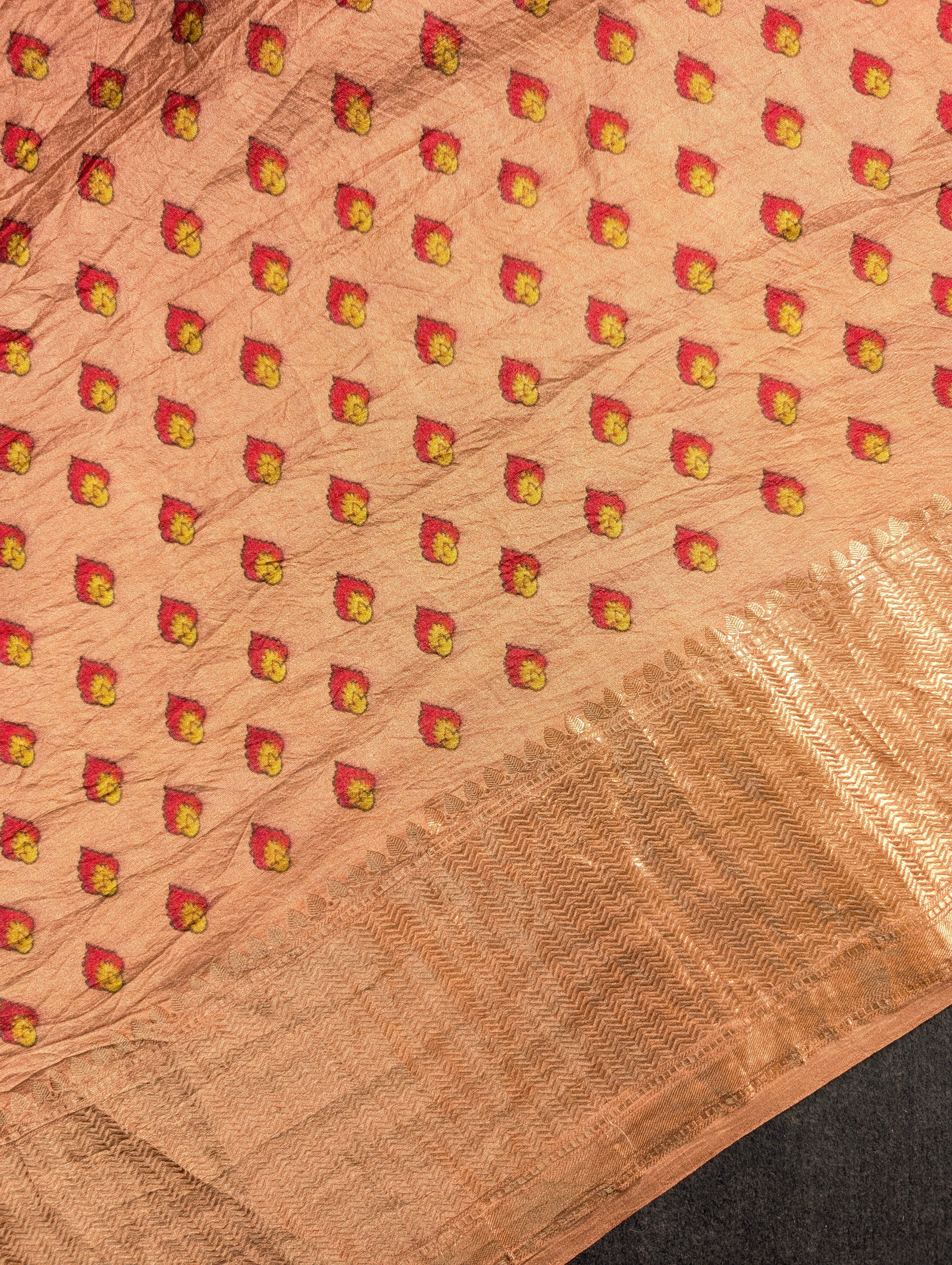 Pure Chiniya Silk X Hand knitted bandhani - Mehandi Green