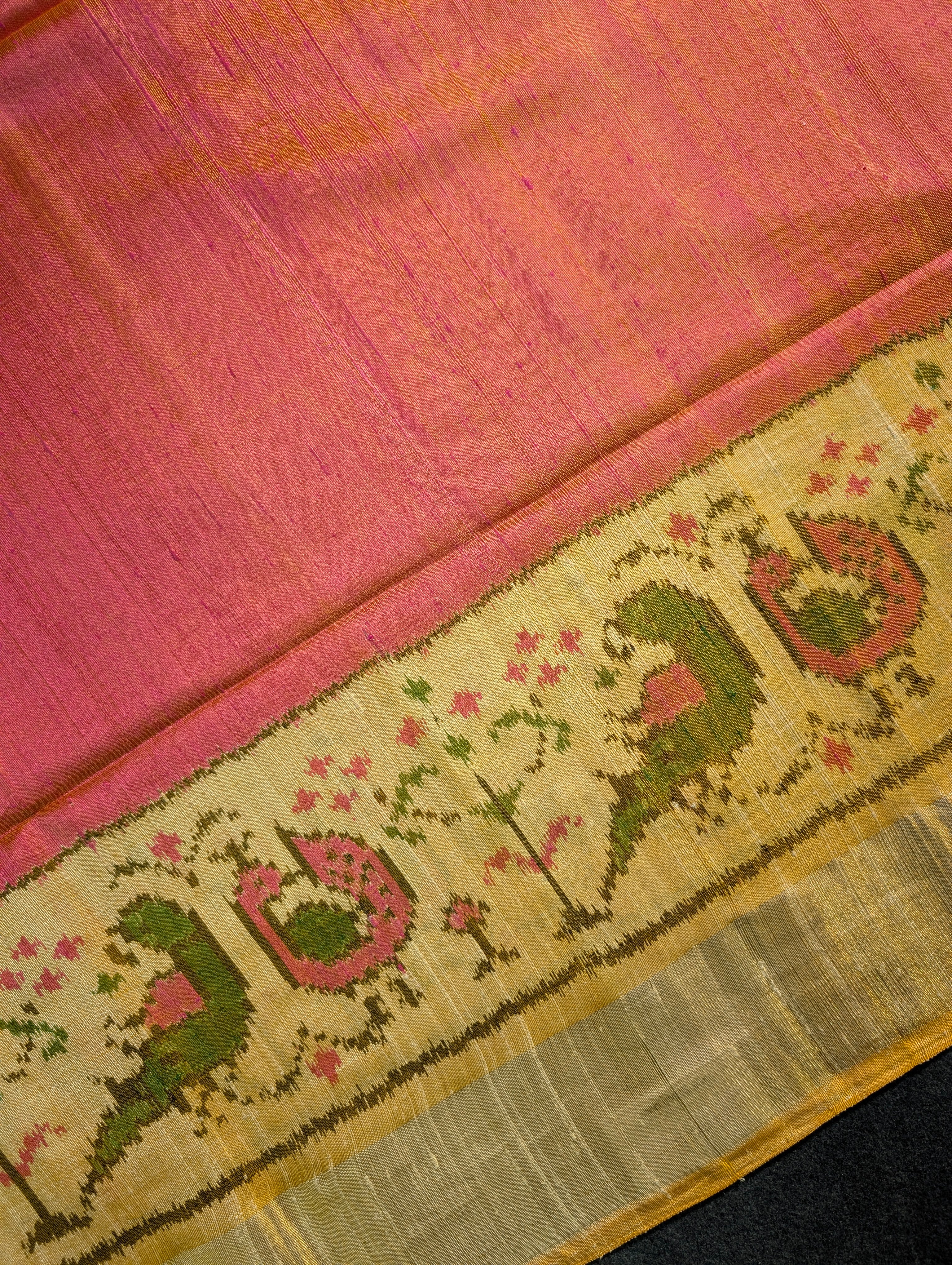 Handloom Raw Silk Patola Saree X Orangish Pink