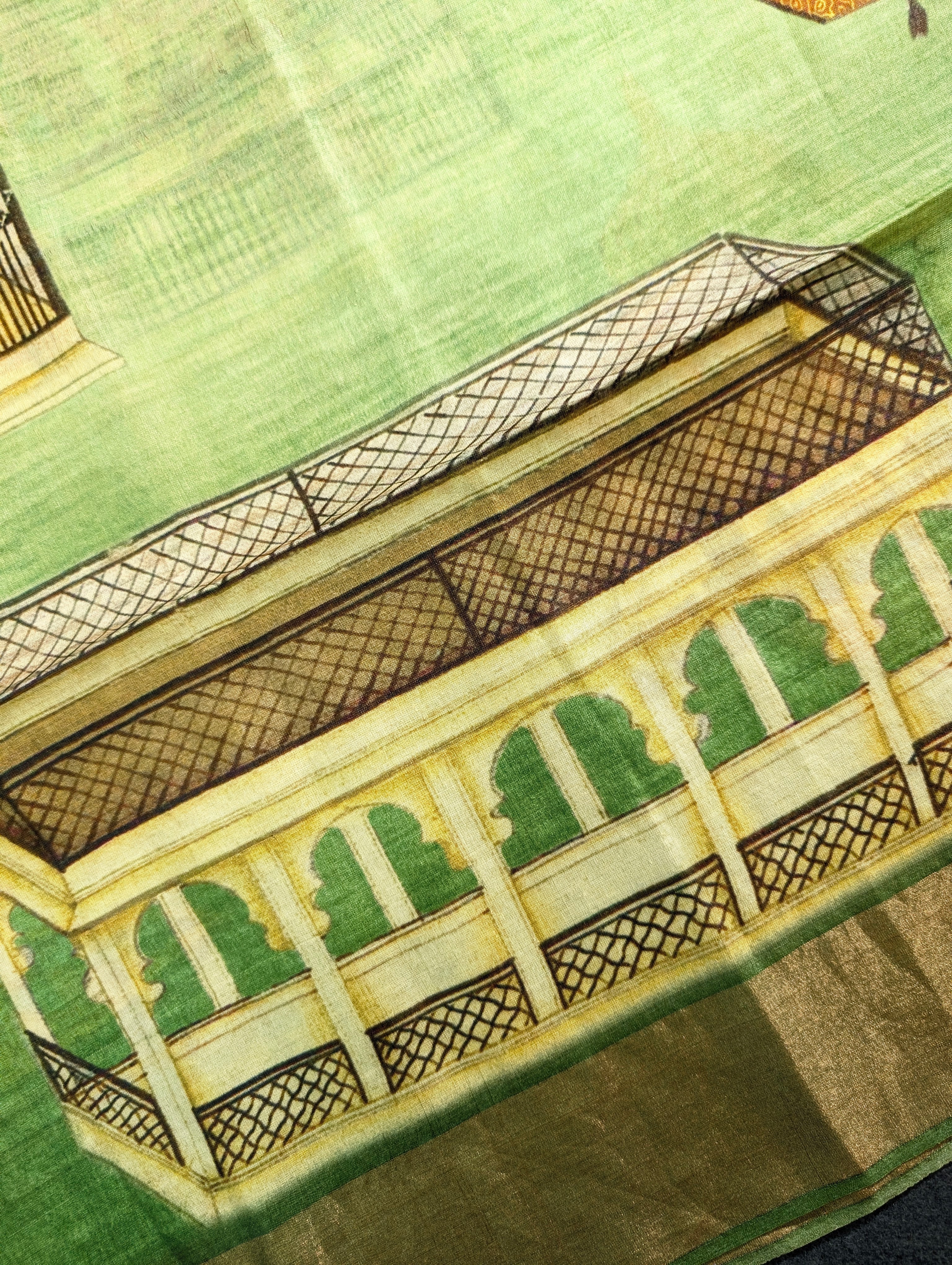 Pure Tussar Silk - Heritage Miniature Art Print in Meadow Green