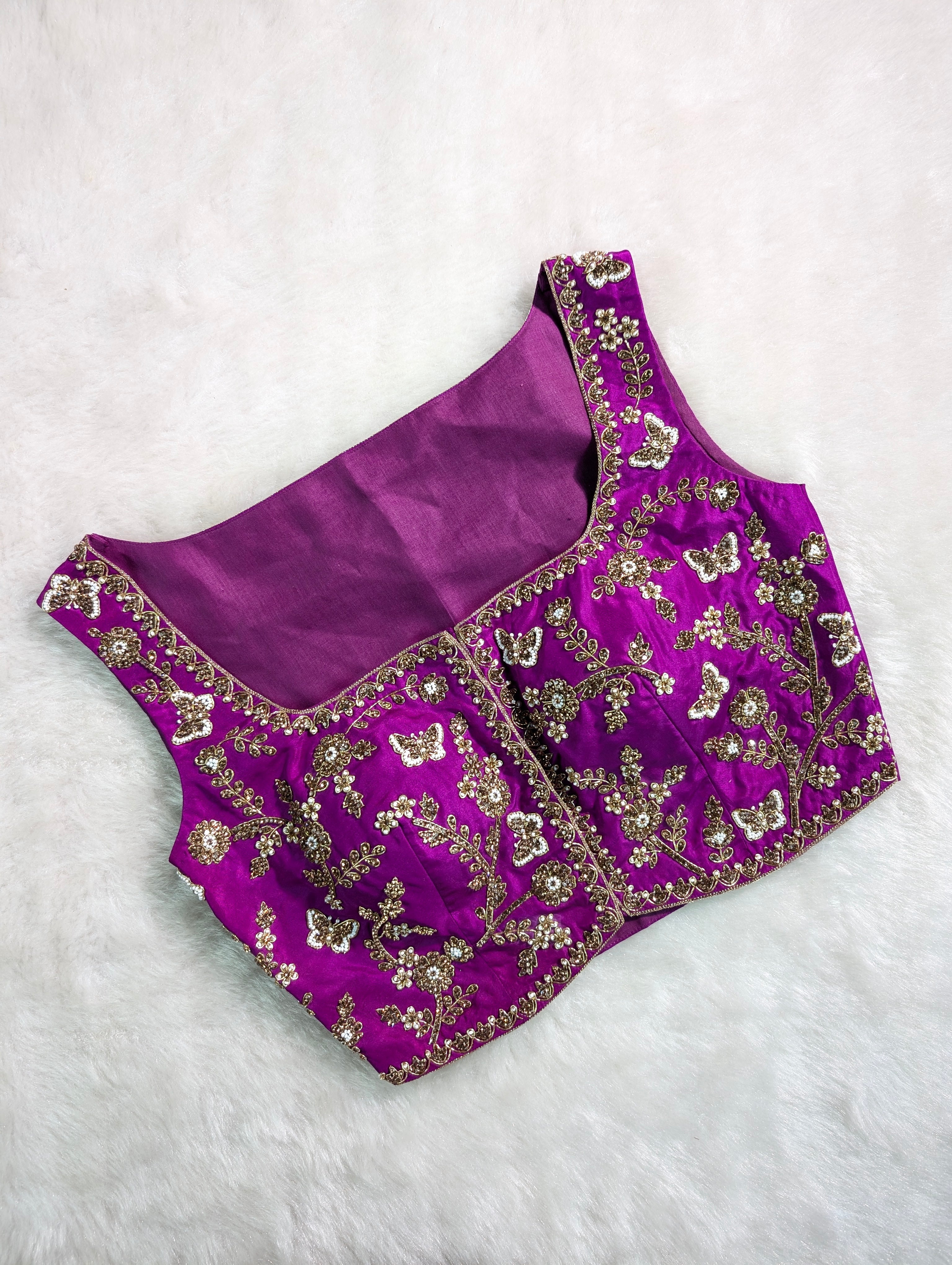 Royal Purple Embroidered Silk Blouse