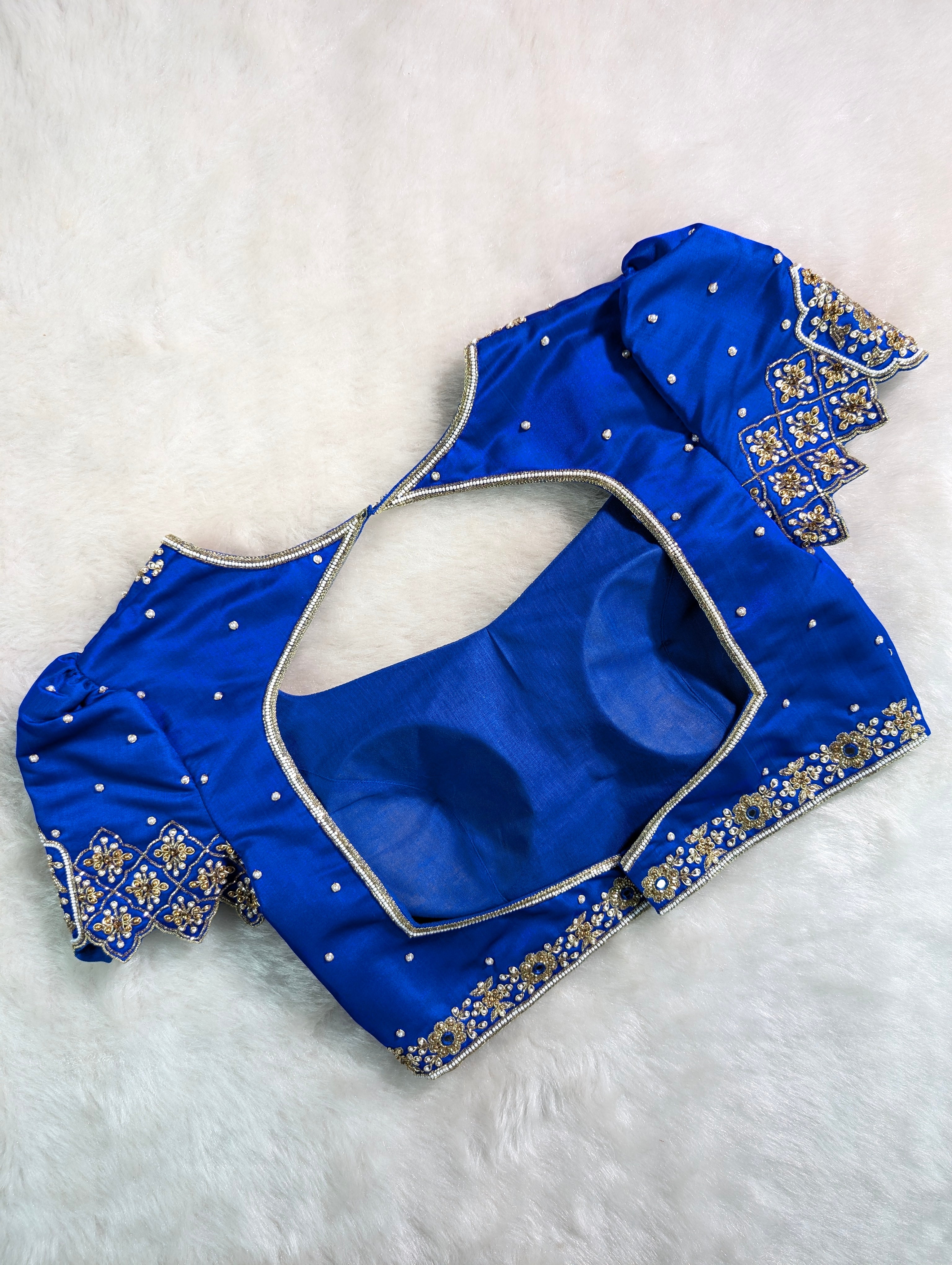 Royal Blue Embroidered Designer Blouse