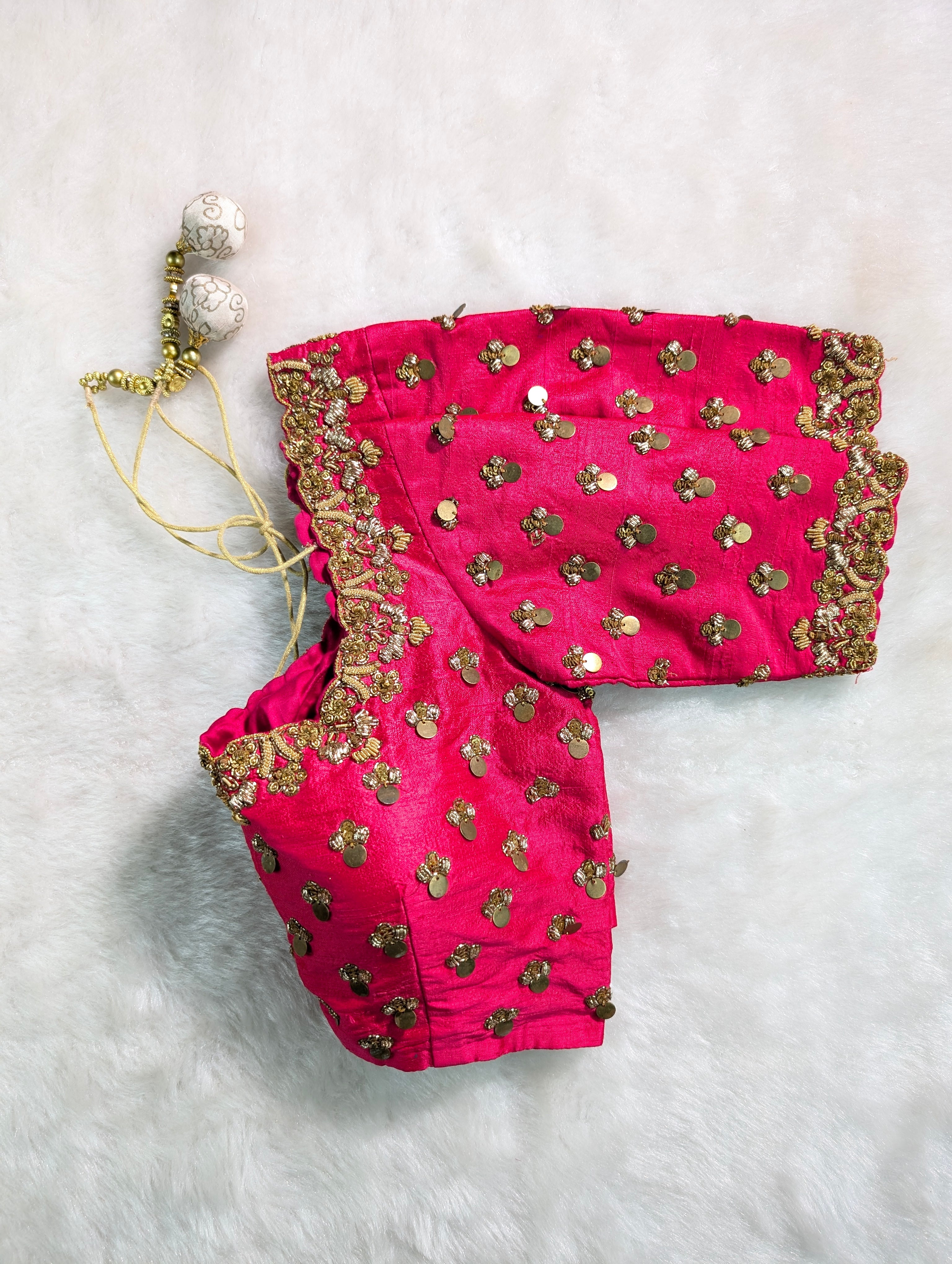 Hot Pink Heavy Hand Embroidered Blouse