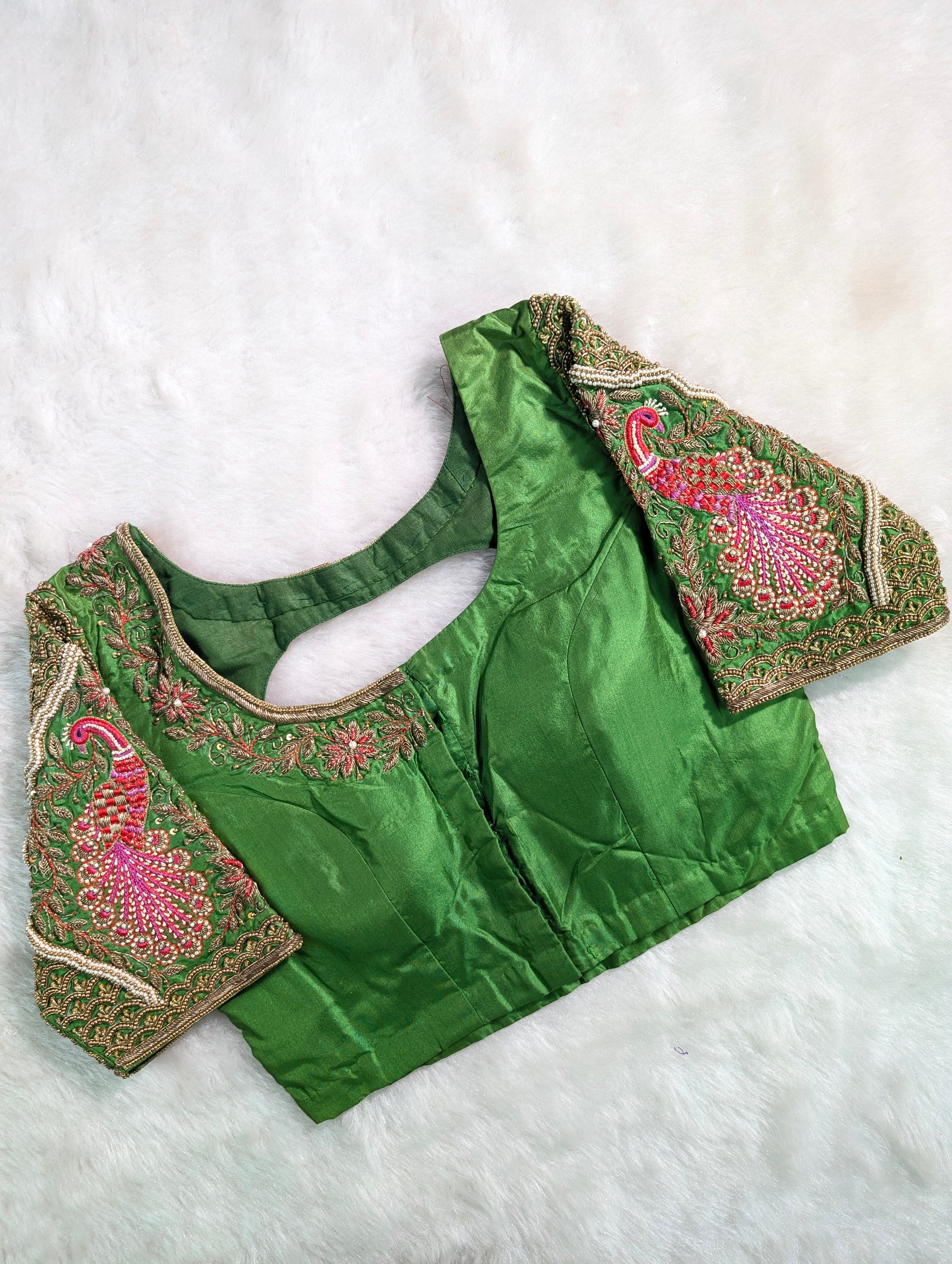 Emerald Green Peacock Embroidered Blouse