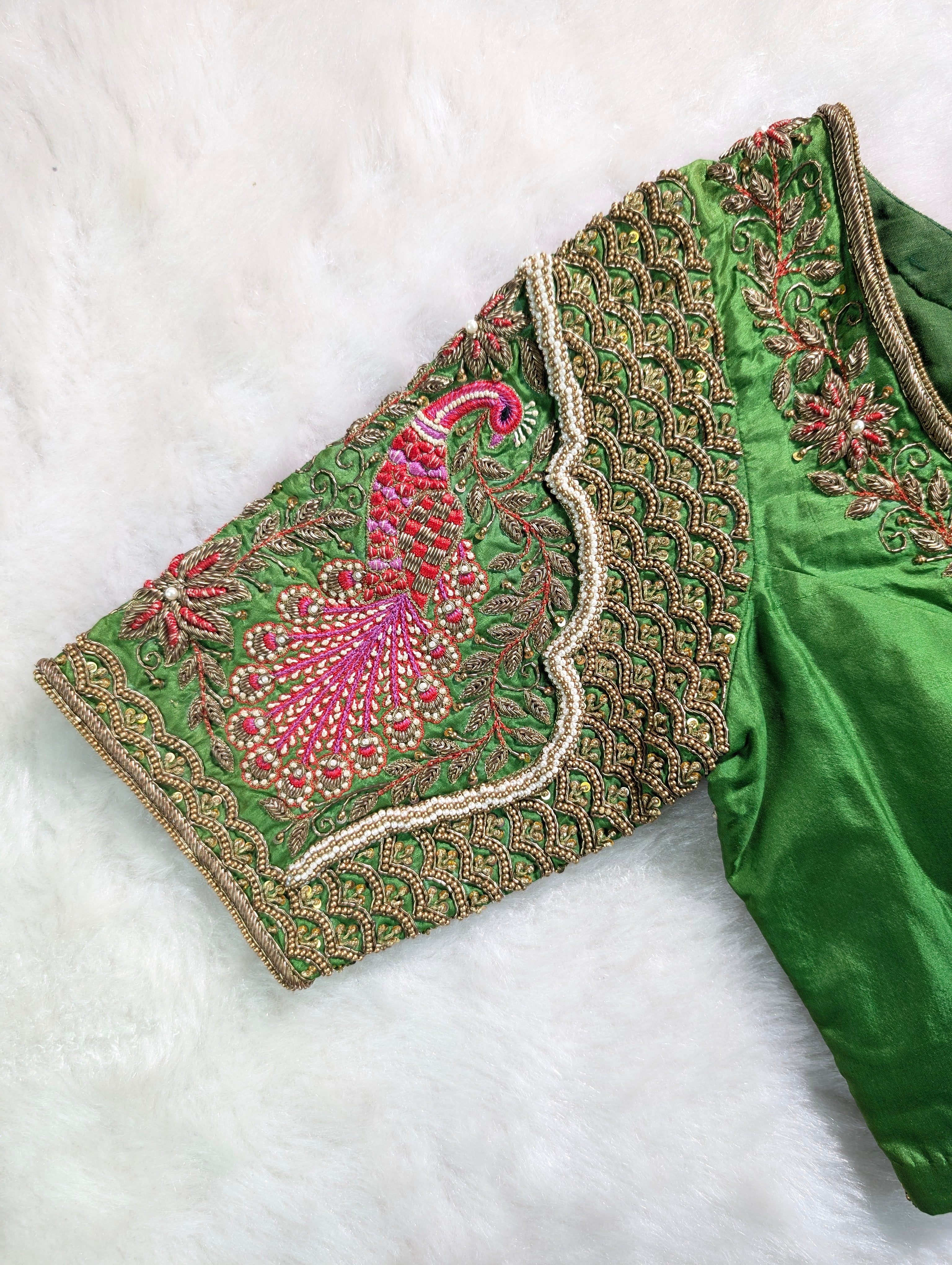 Emerald Green Peacock Embroidered Blouse