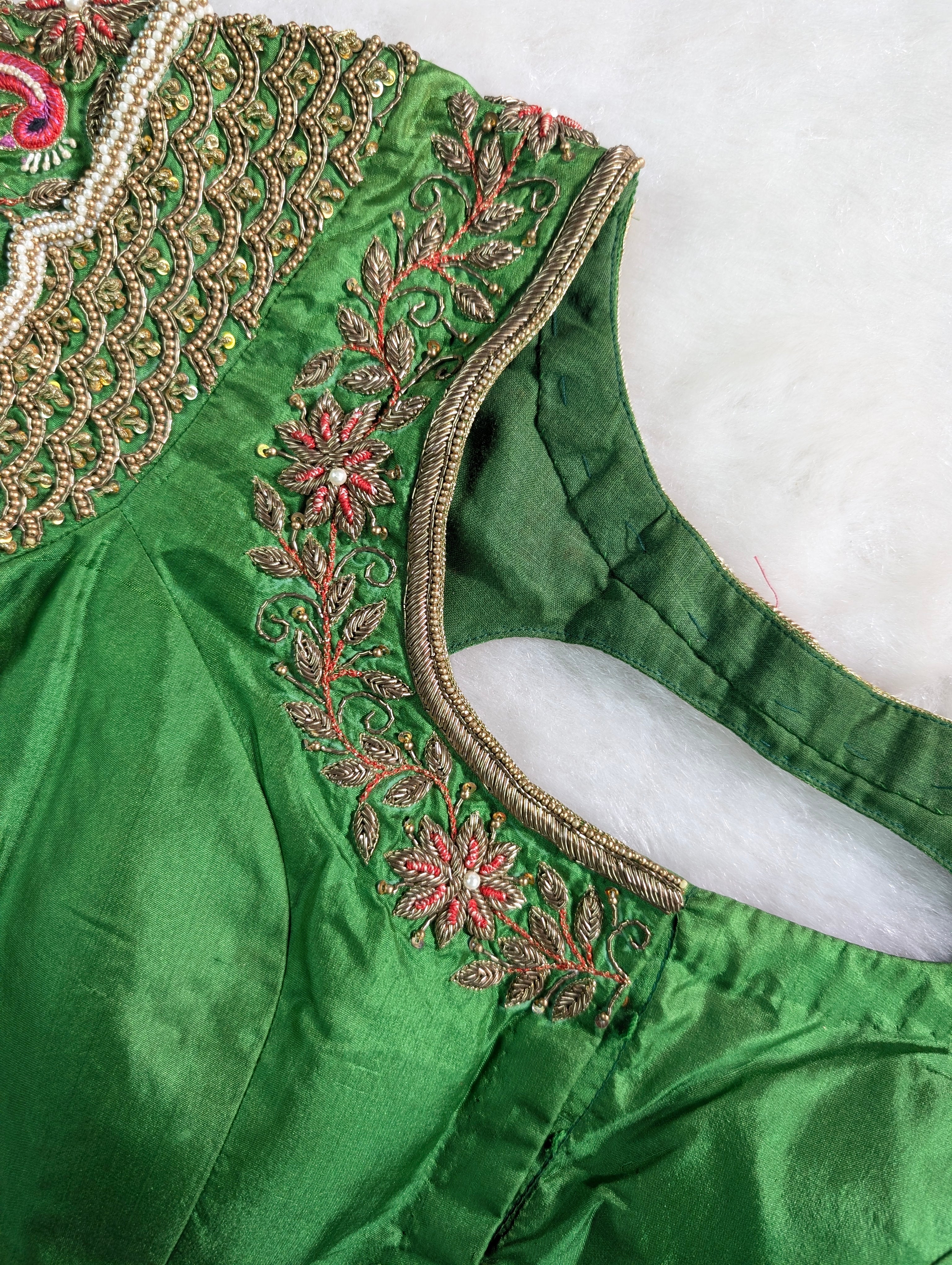 Emerald Green Peacock Embroidered Blouse