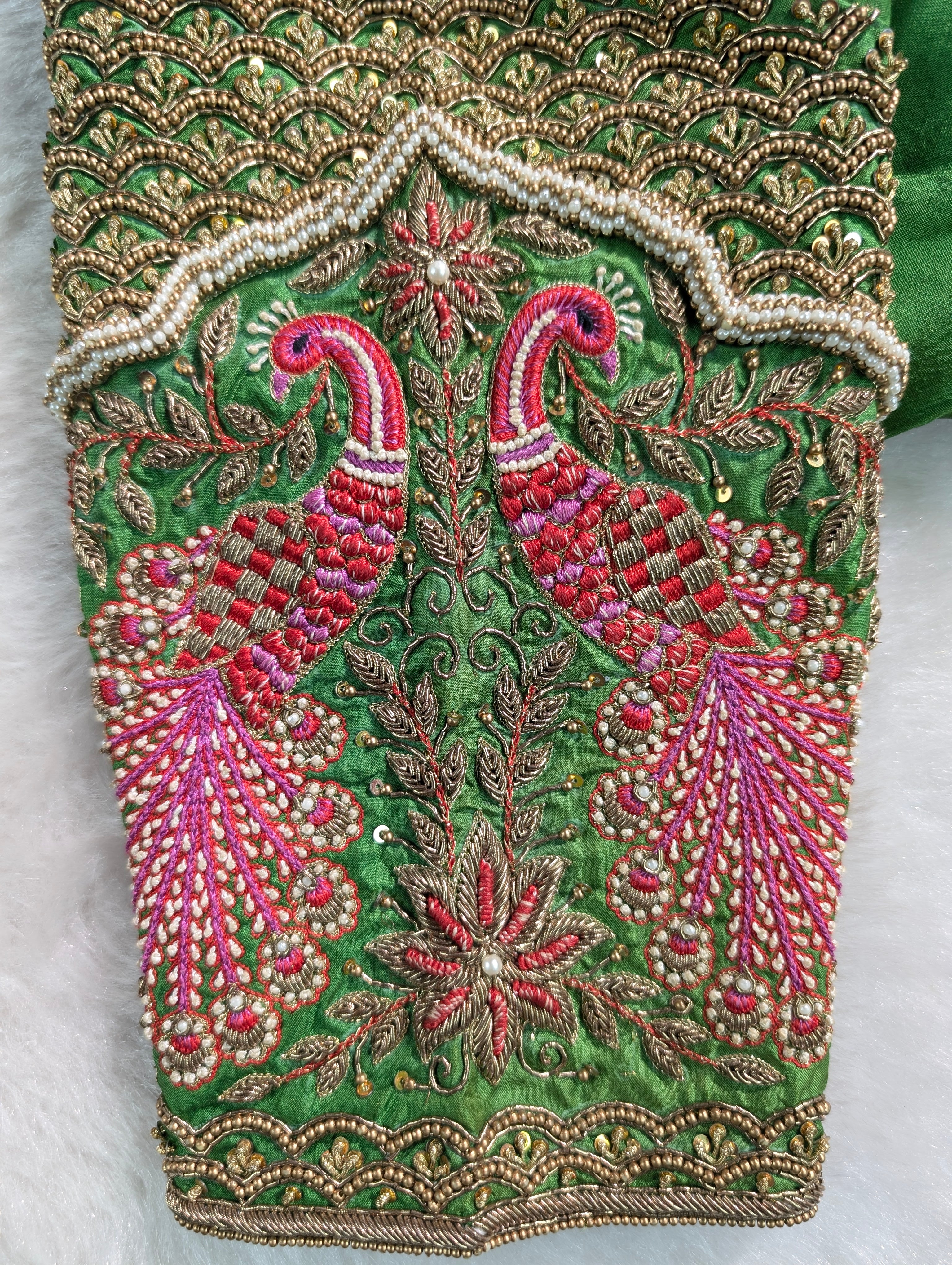 Emerald Green Peacock Embroidered Blouse
