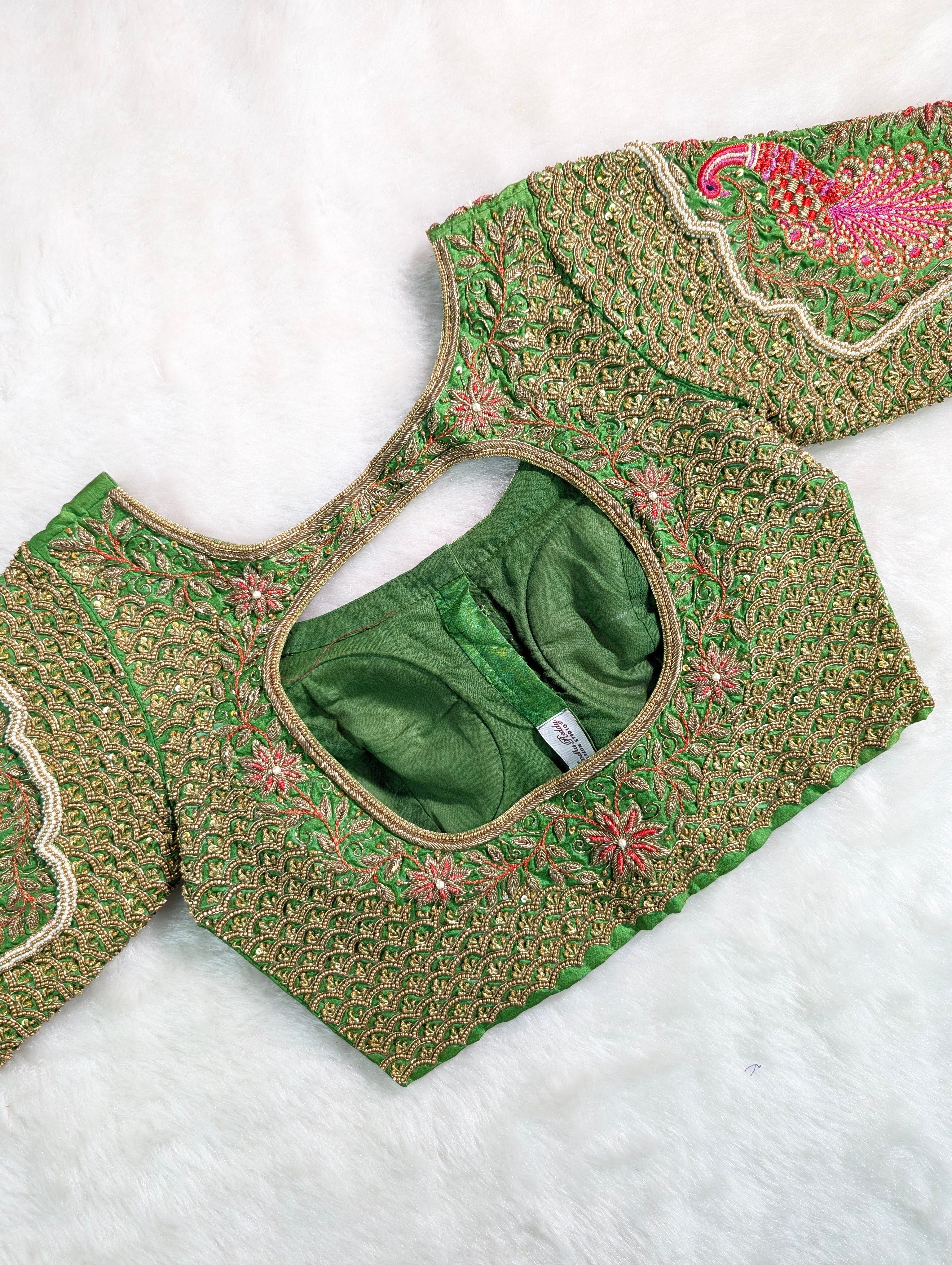 Emerald Green Peacock Embroidered Blouse