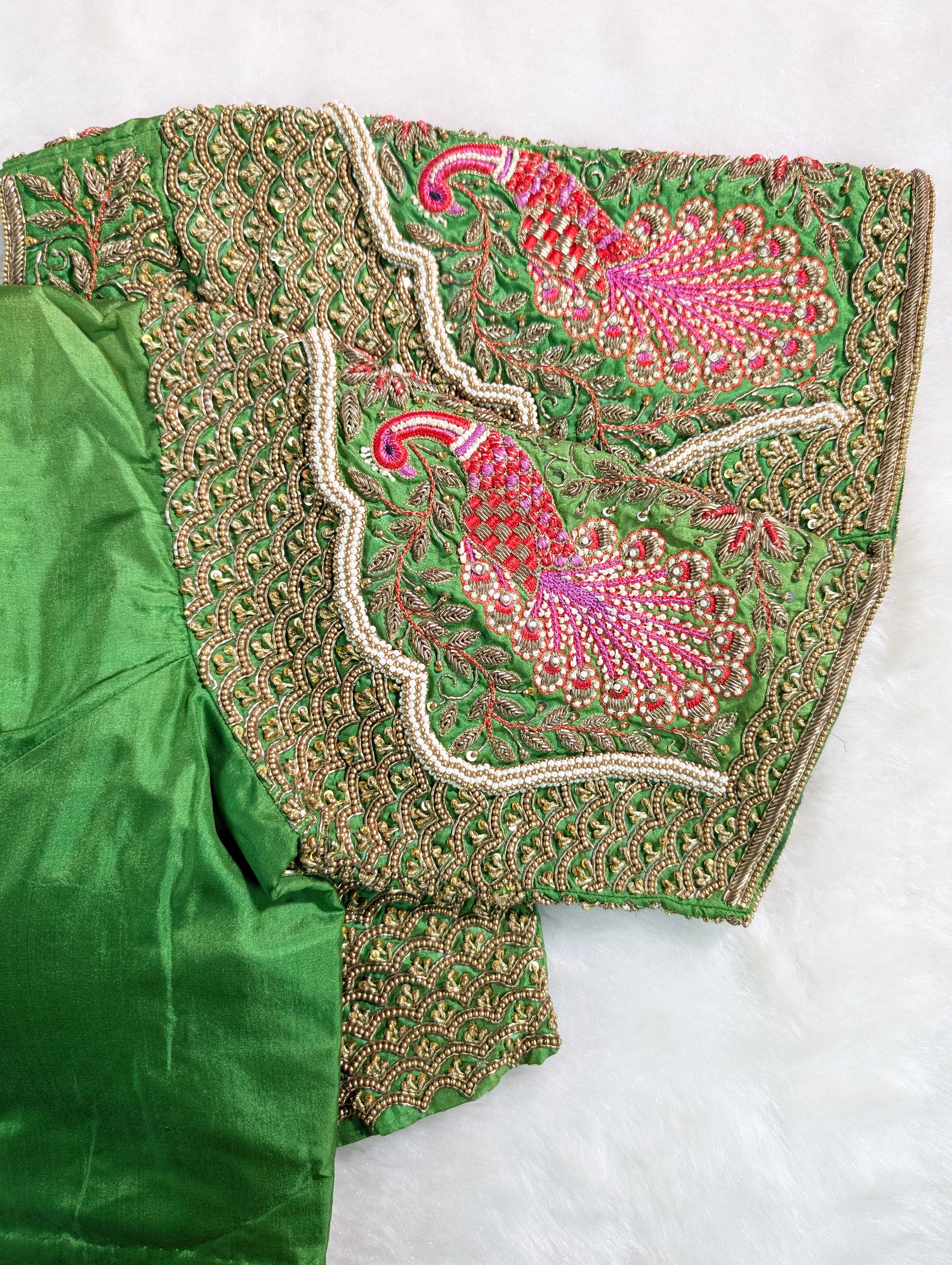 Emerald Green Peacock Embroidered Blouse