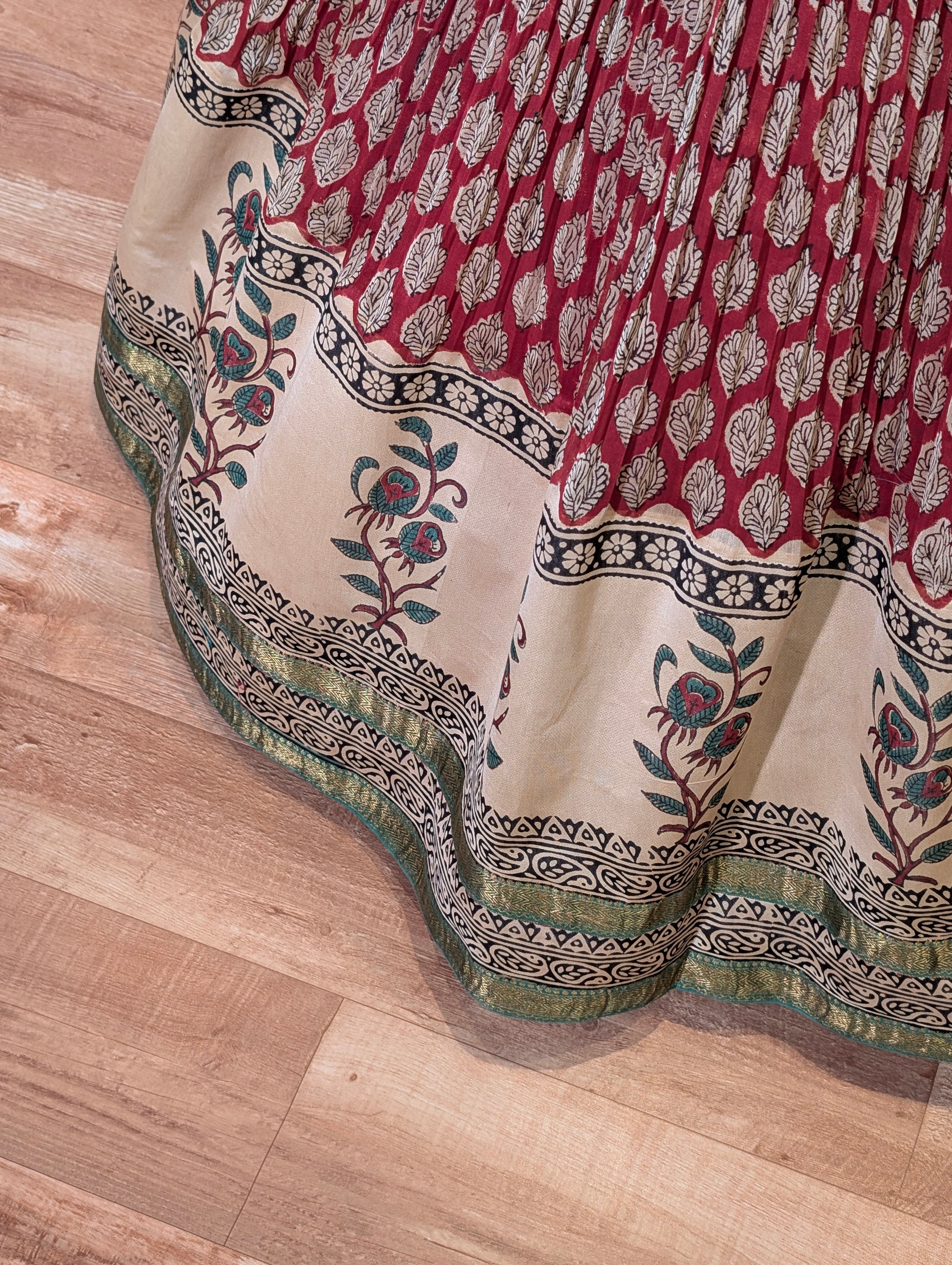 Maroon Gold Block Print Anarkali Gown