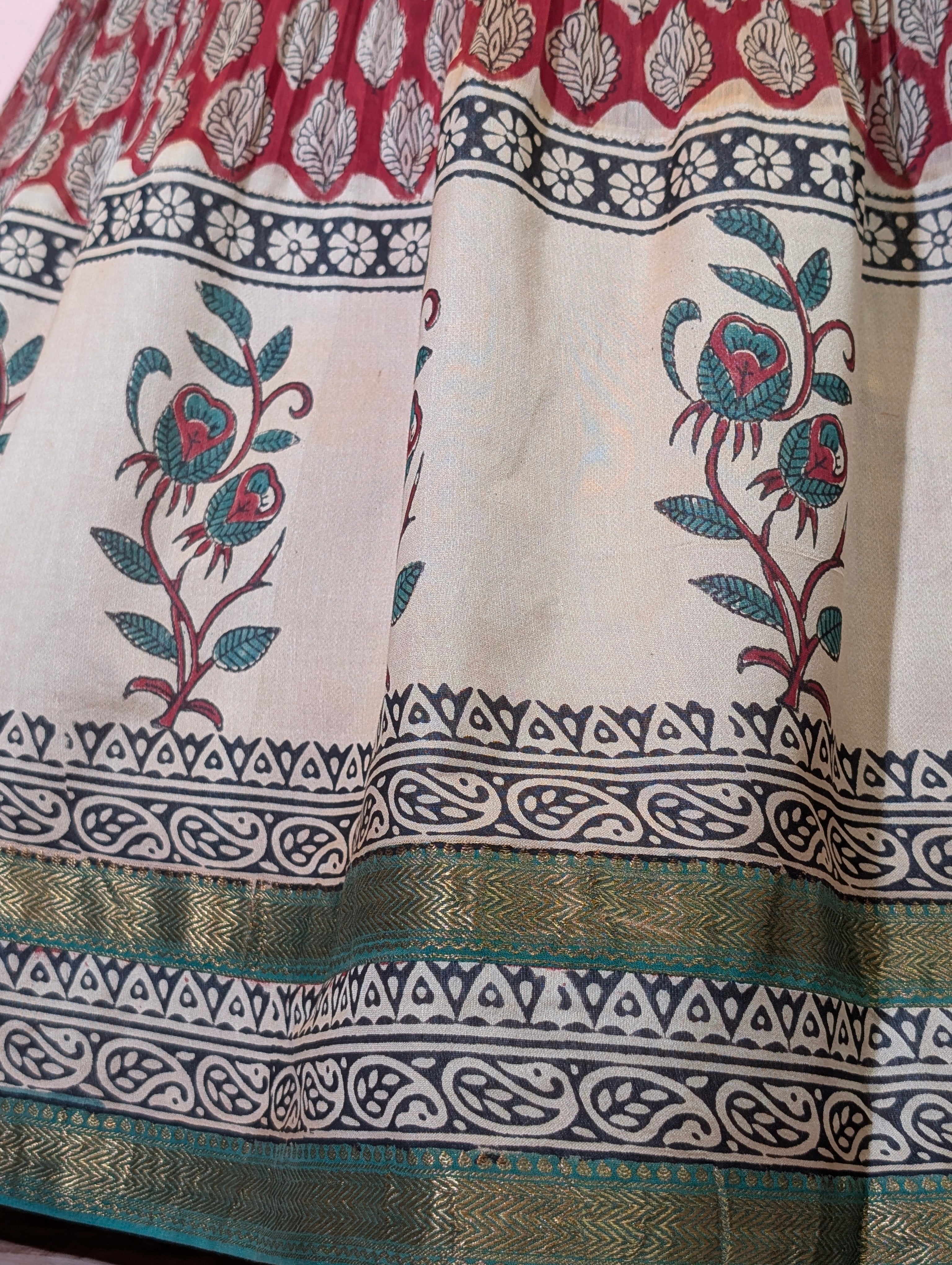 Maroon Gold Block Print Anarkali Gown