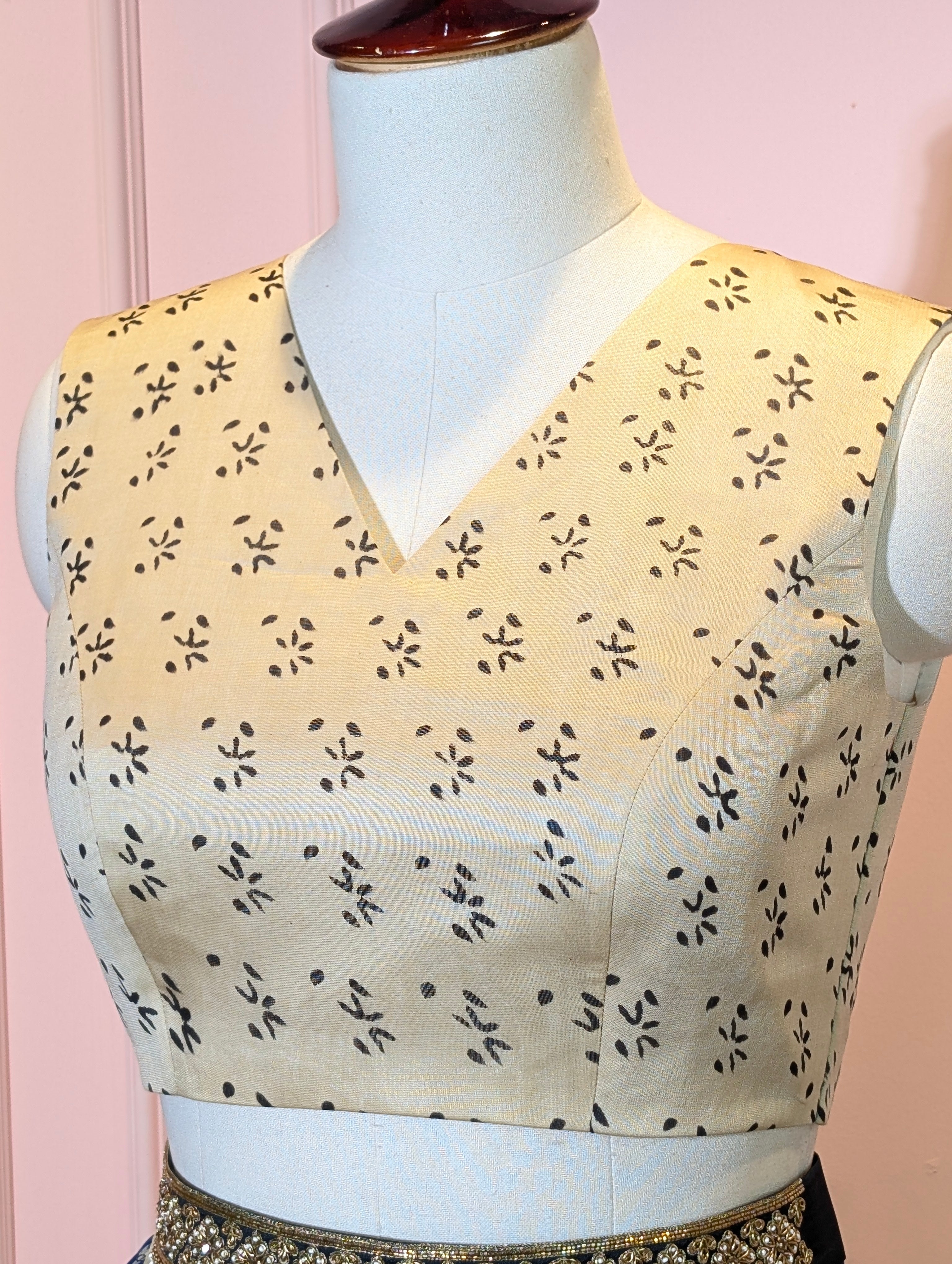 Hand Block Printed Indigo Crop Top Skirt