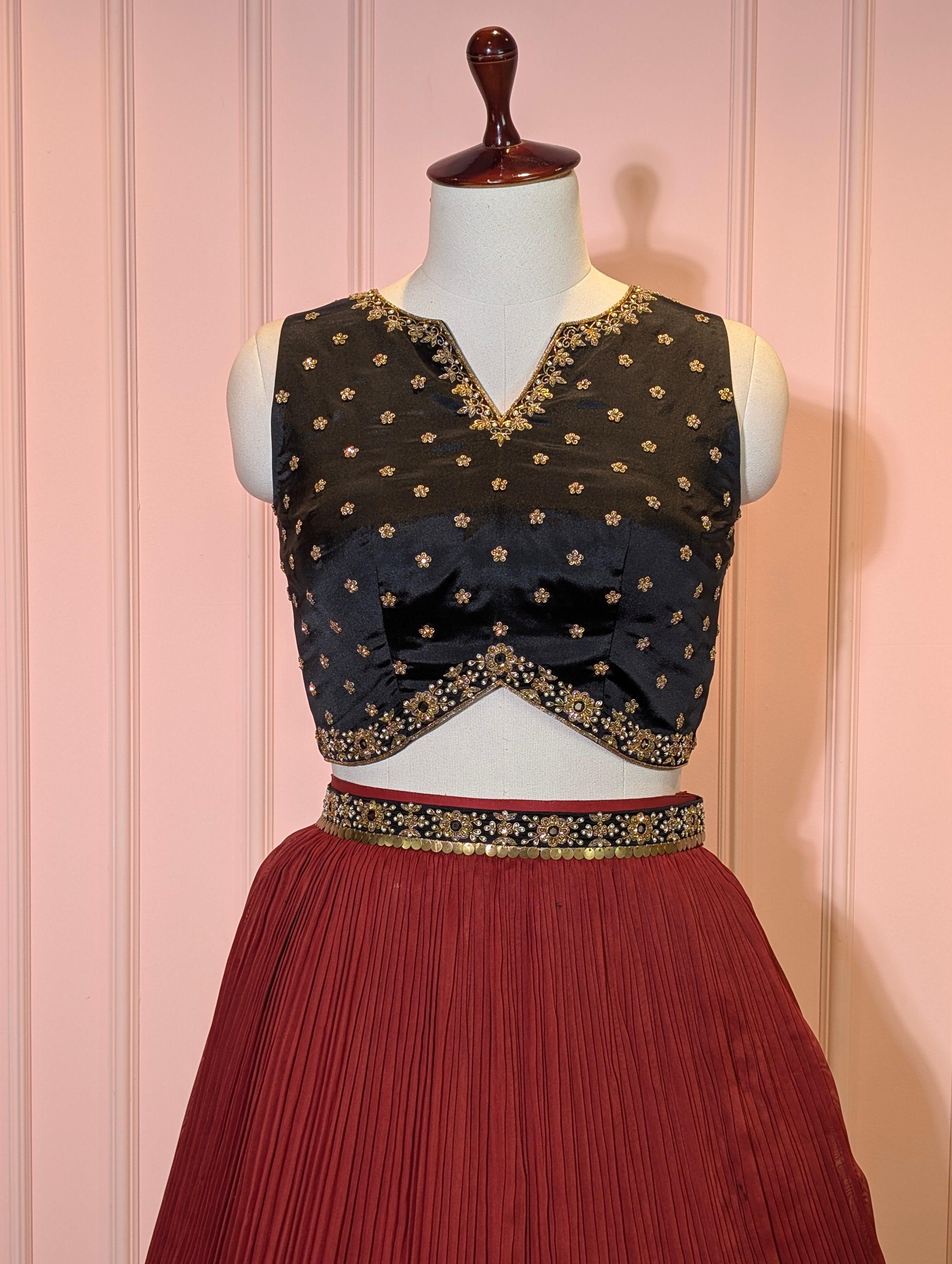 Midnight Black & Maroon Crop top Skirt