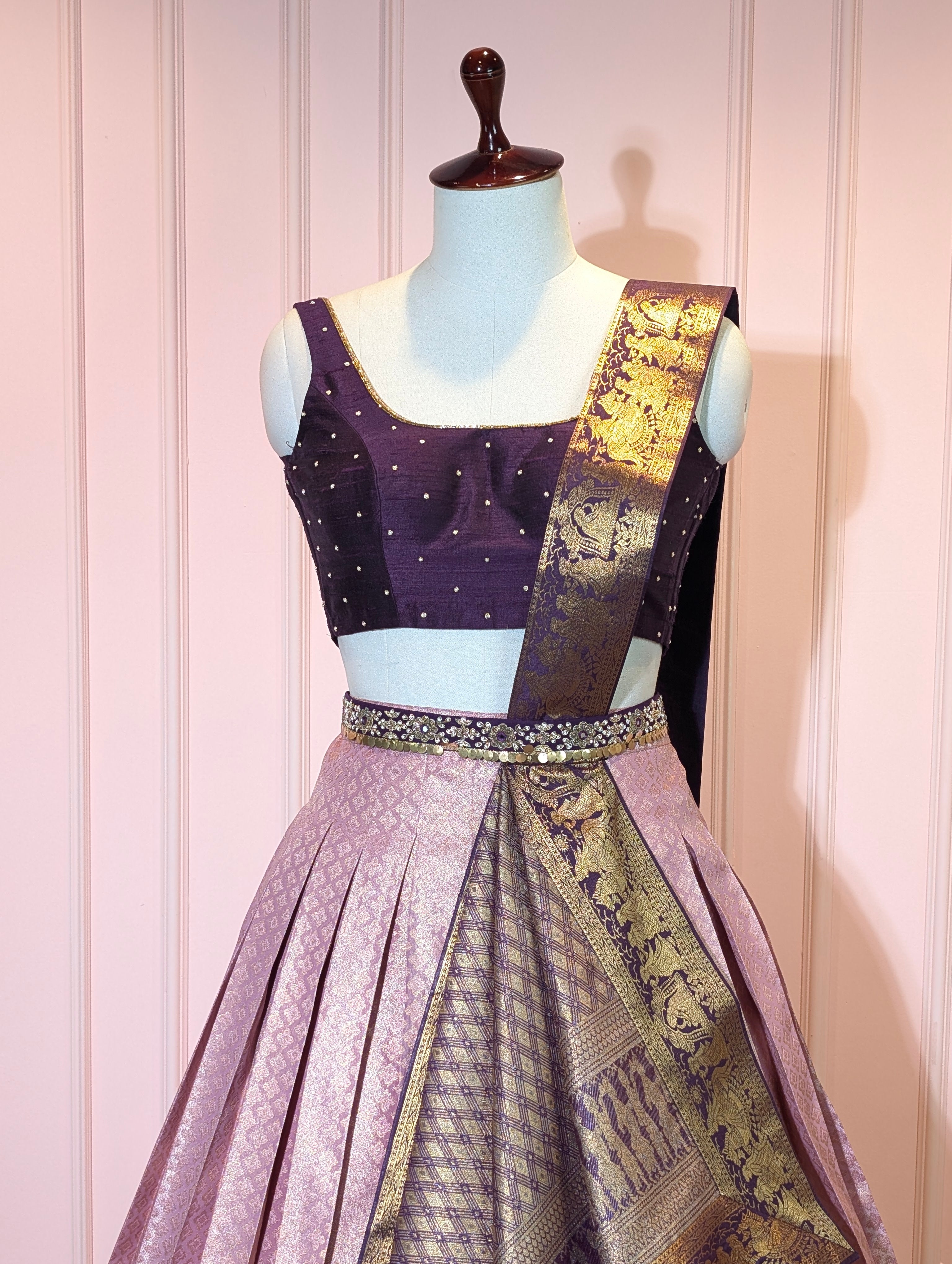 Royal Purple & Lilac Predraped Lehanga Set