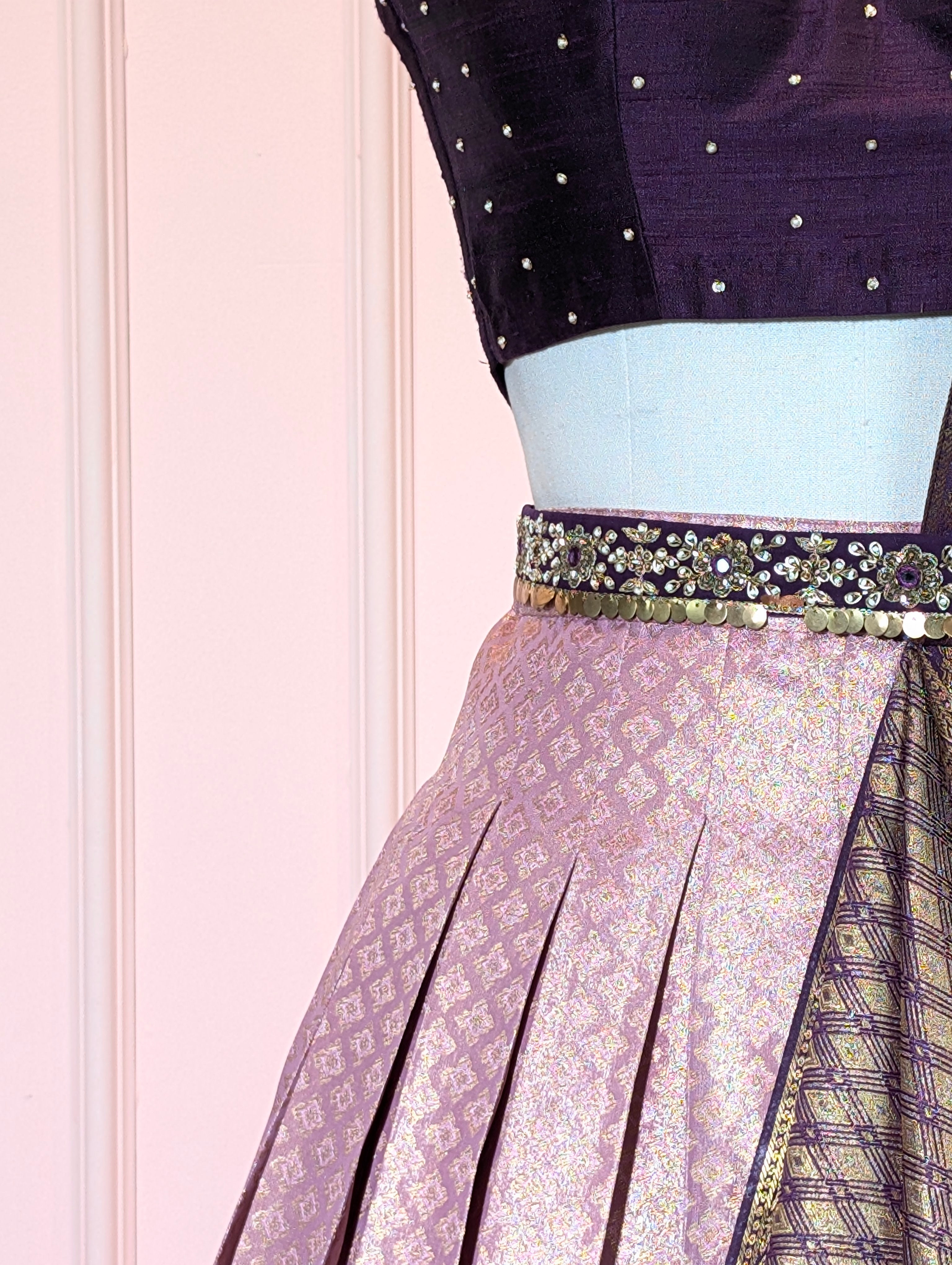 Royal Purple & Lilac Predraped Lehanga Set