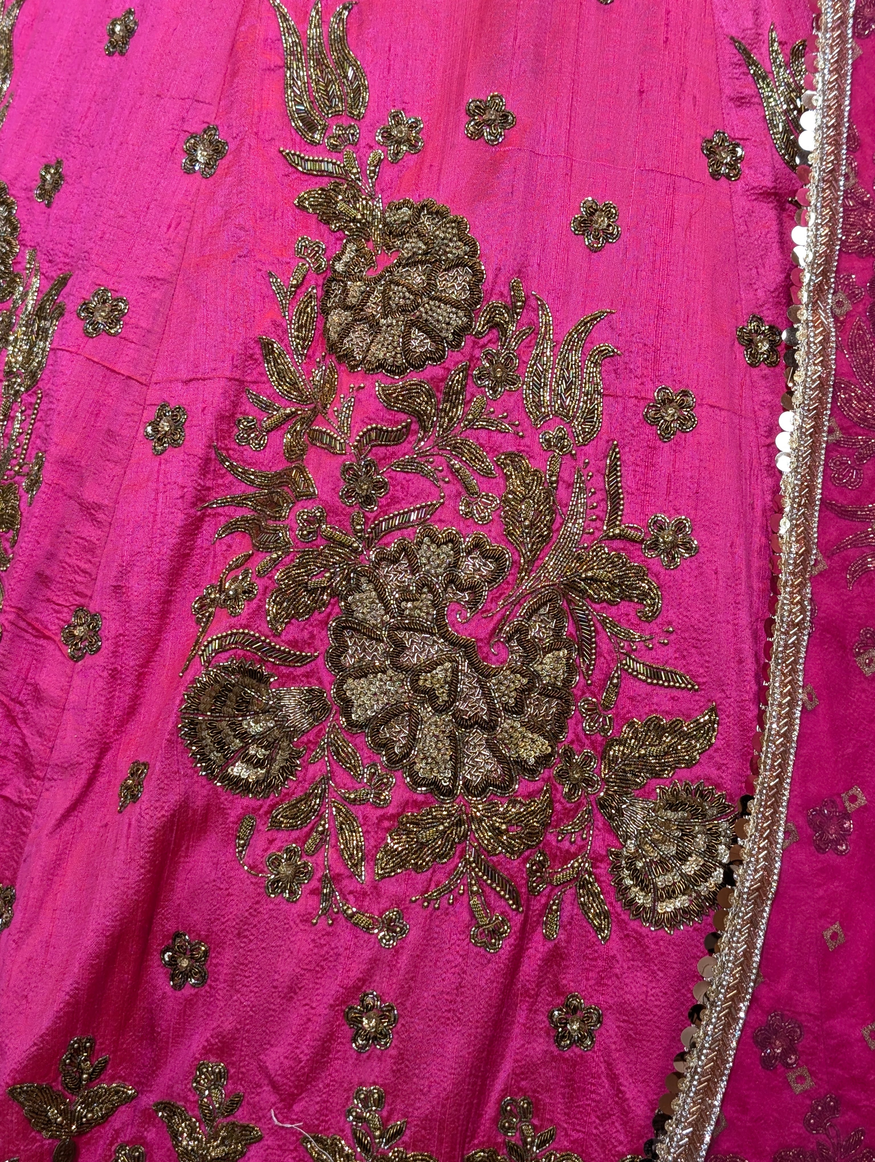 Heavy Hand Embroidered Lehanga Set - Rani Pink