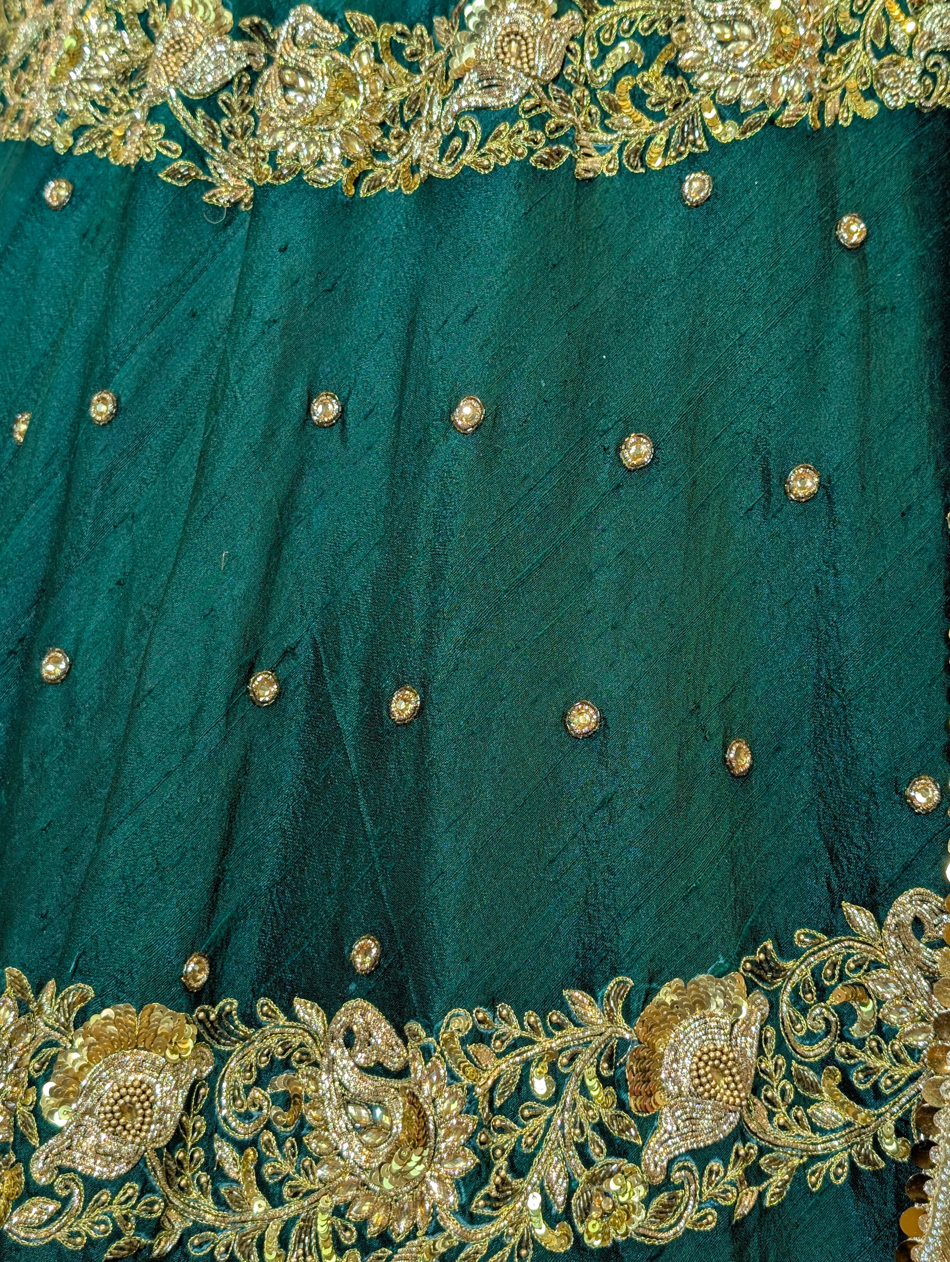 Emerald Green & Red Heavy Embroidered Lehanga Set