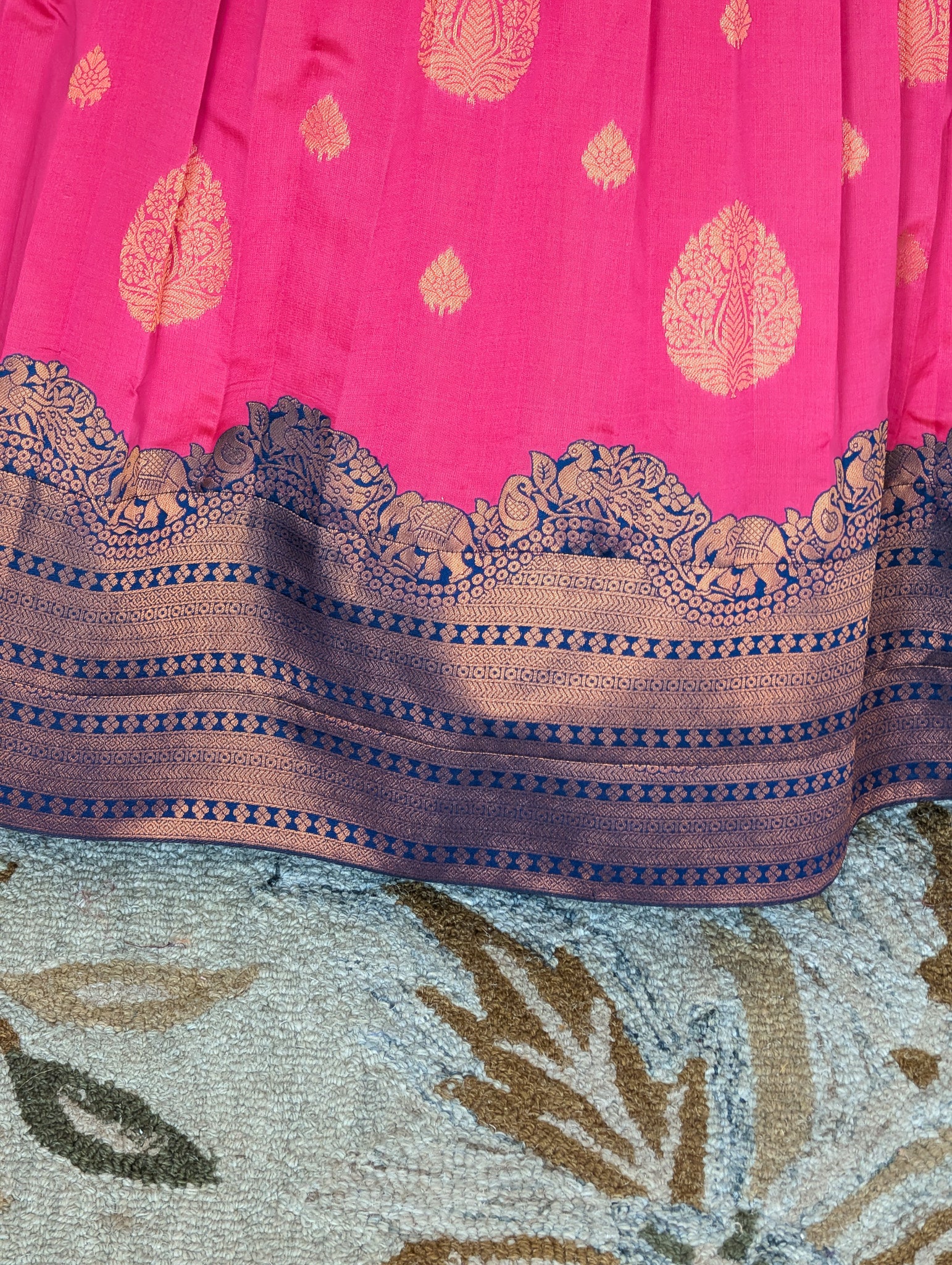 Navy Blue & Pink Silk Lehenga Set