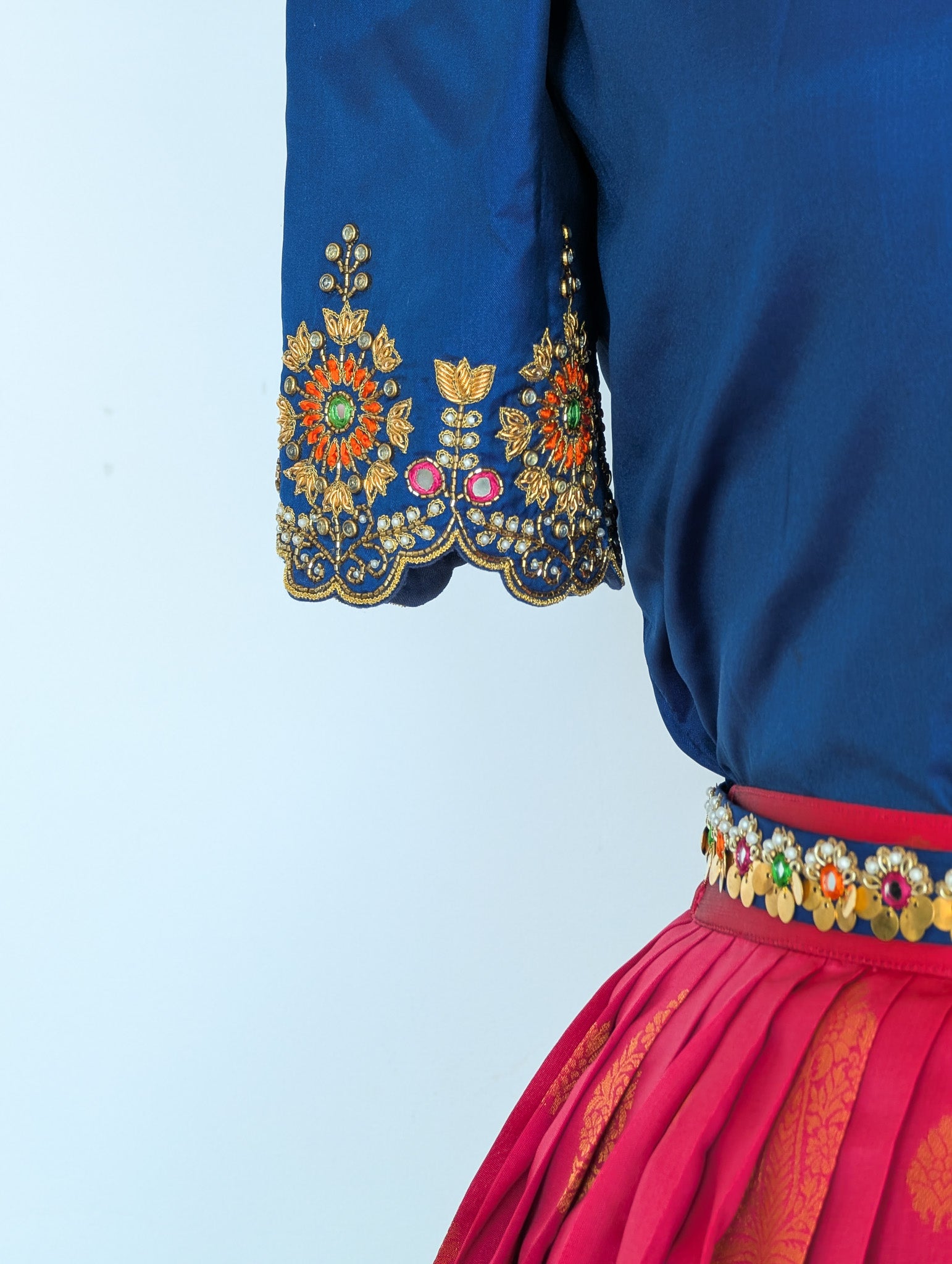 Navy Blue & Pink Silk Lehenga Set