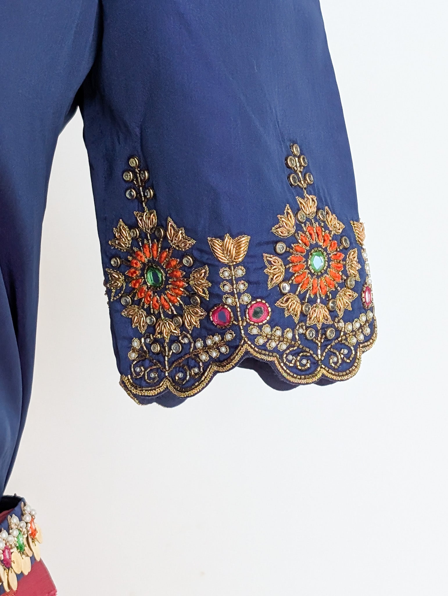 Navy Blue & Pink Silk Lehenga Set