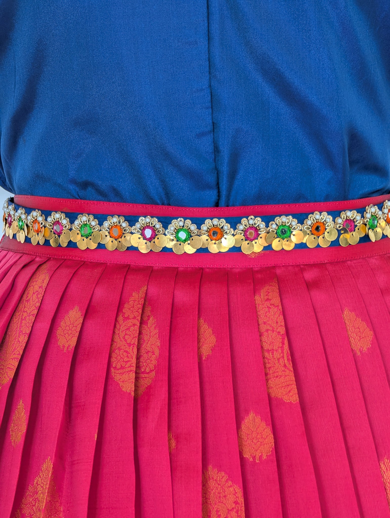 Navy Blue & Pink Silk Lehenga Set