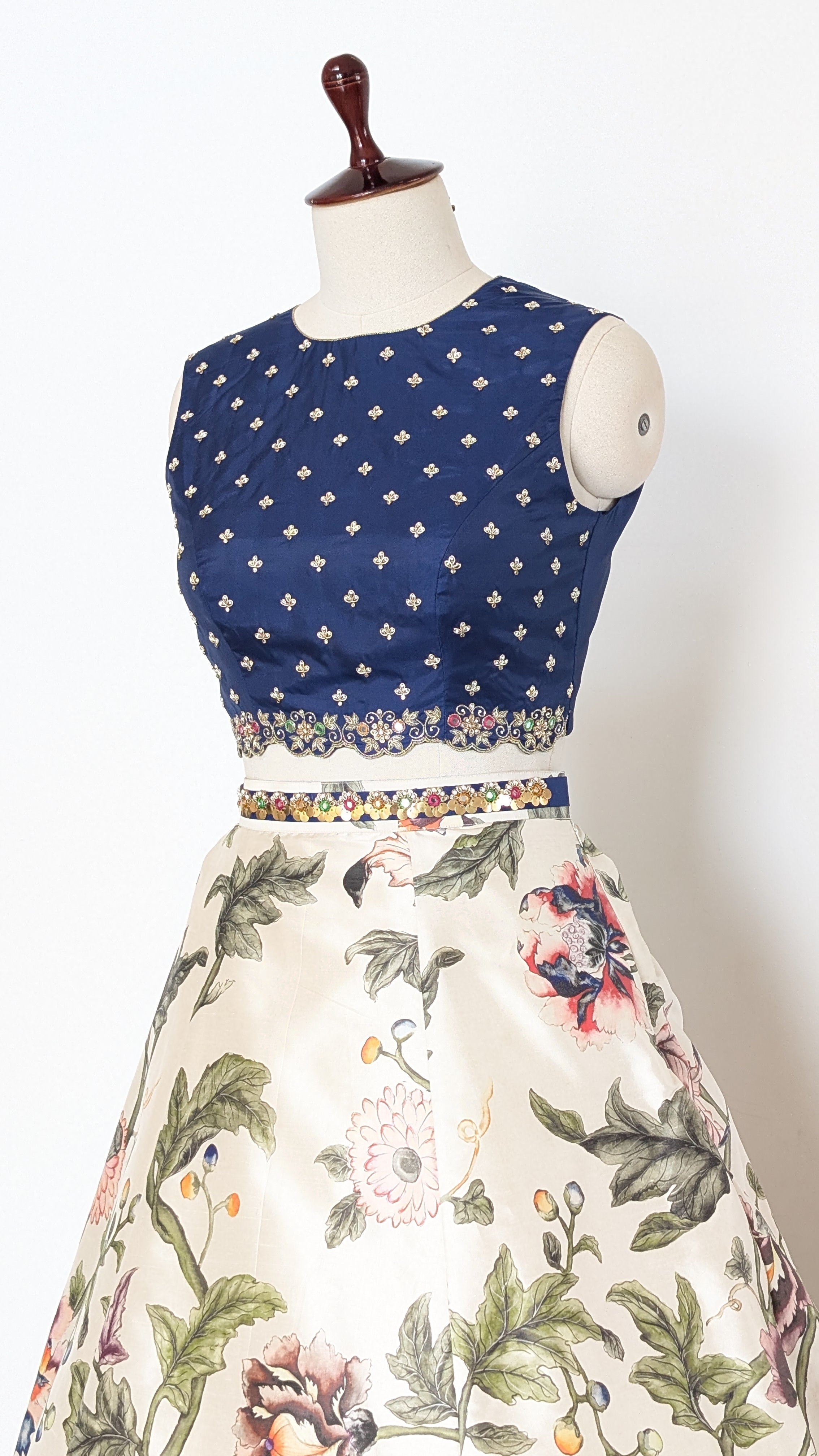 Midnight Blue & Ivory Floral Lehenga Set