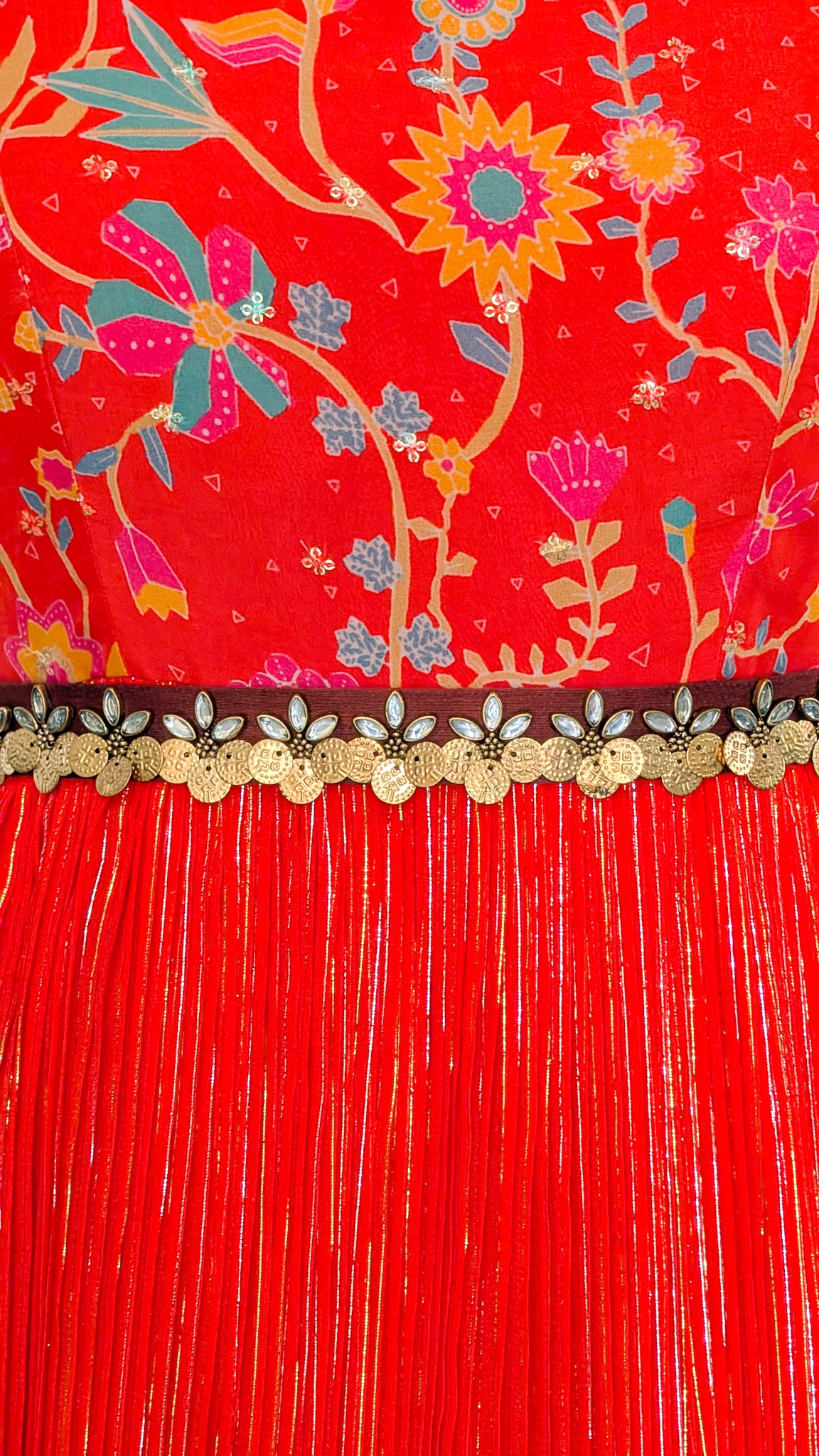 Floral Red Pleated Gown