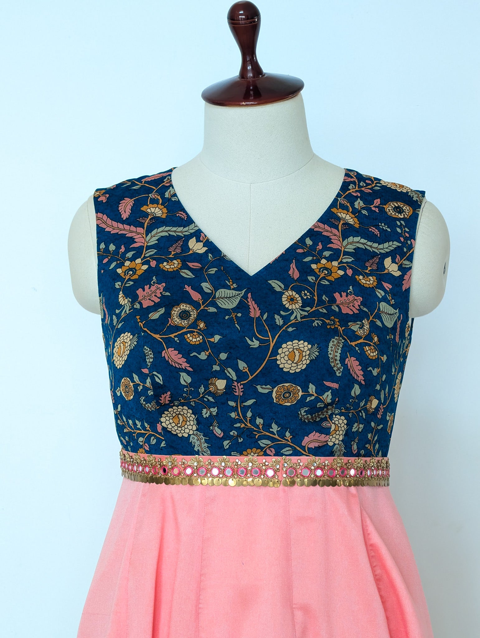 Peach & Blue Floral Anarkali Dress