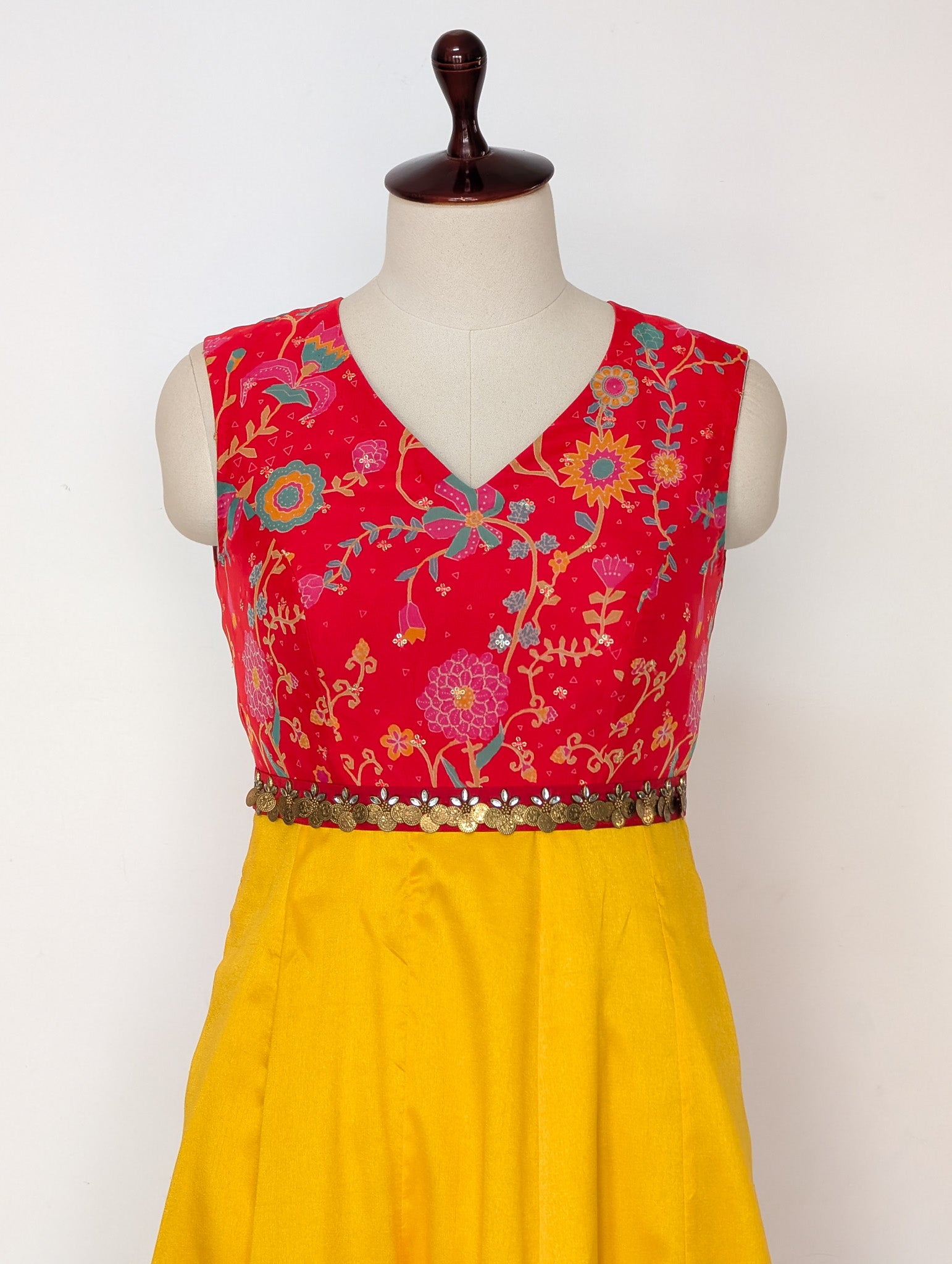 Red & Yellow Floral Anarkali Dress