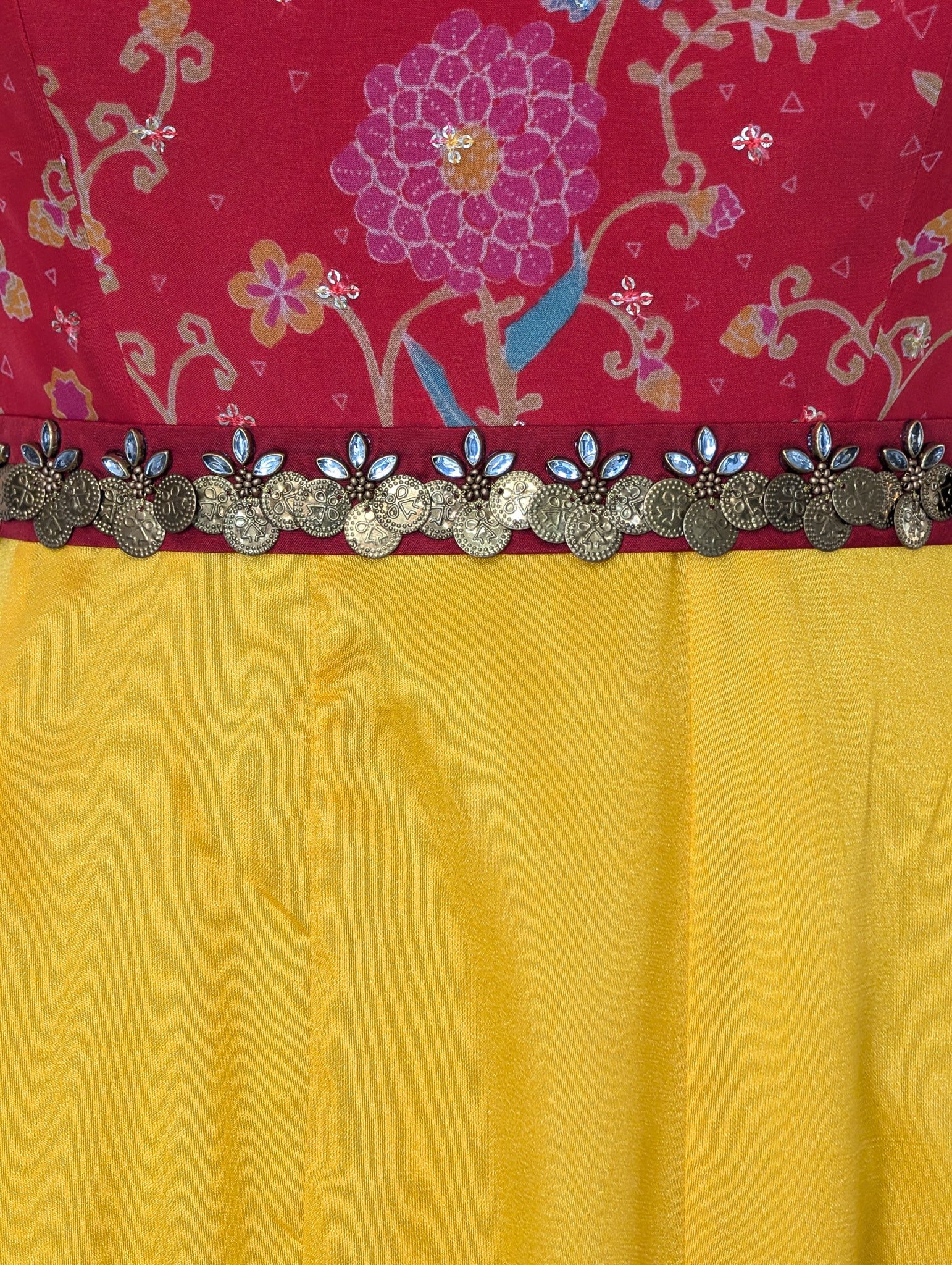 Red & Yellow Floral Anarkali Dress