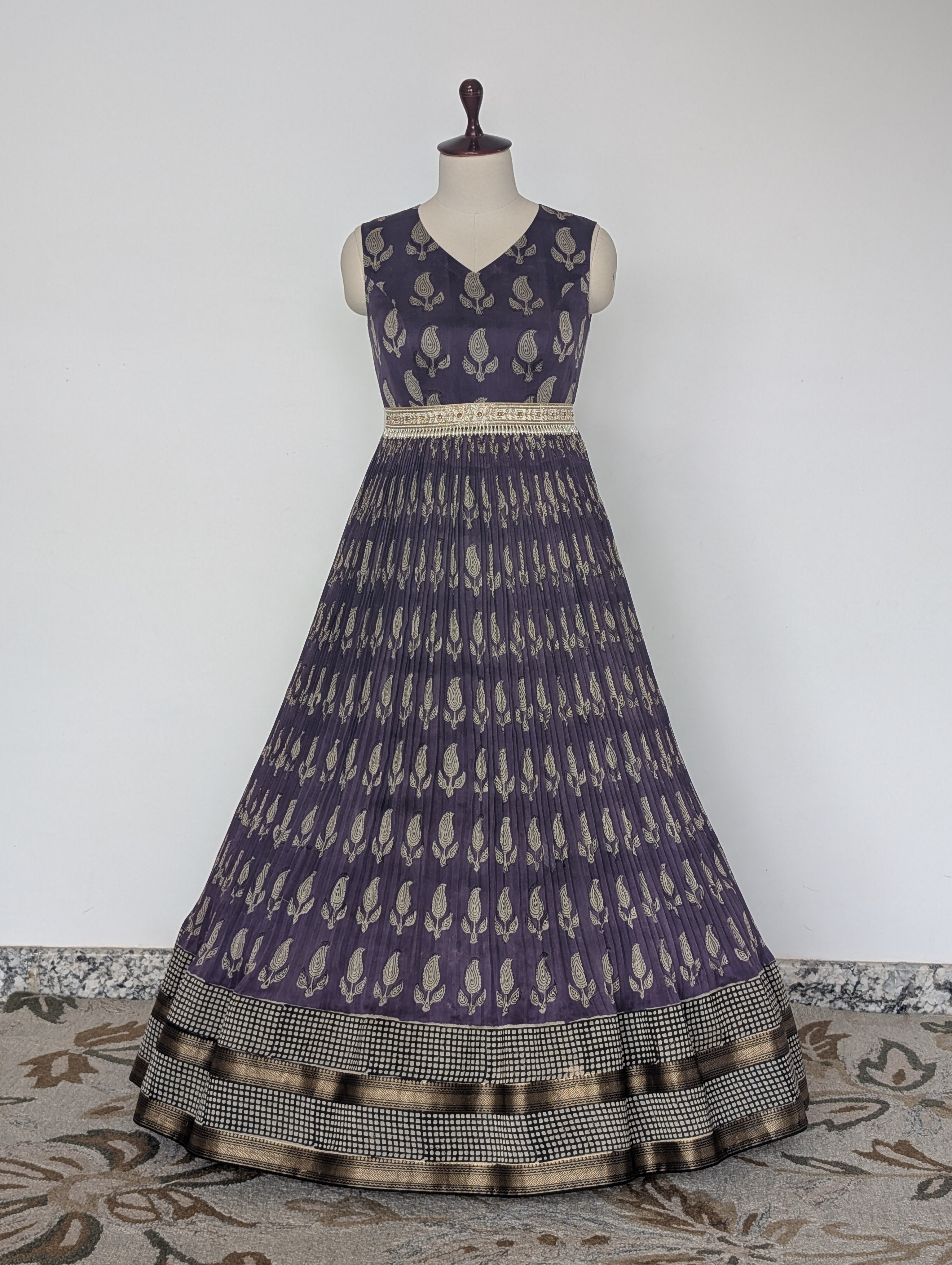 Aubergine Block Print Anarkali