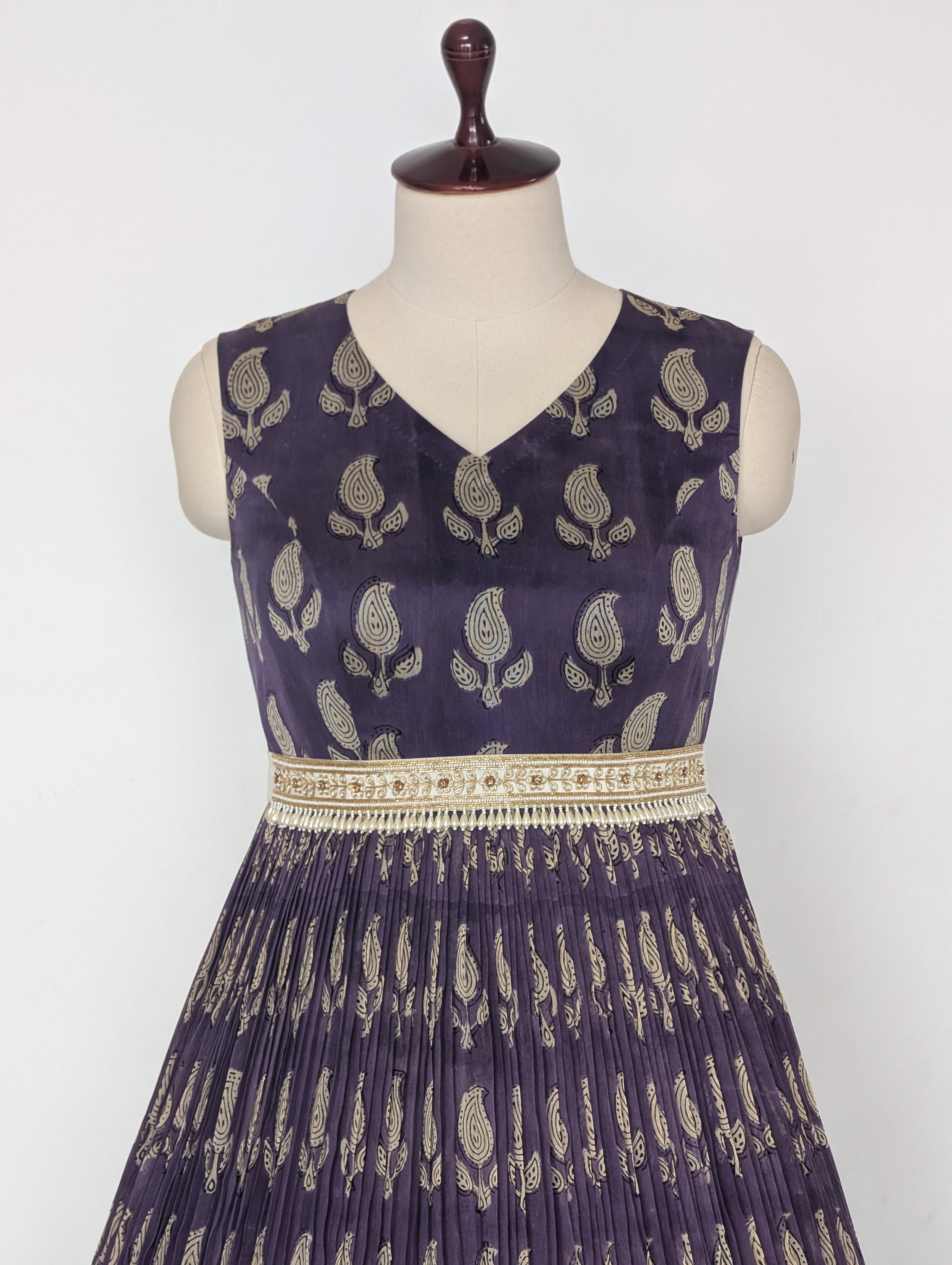 Aubergine Block Print Anarkali