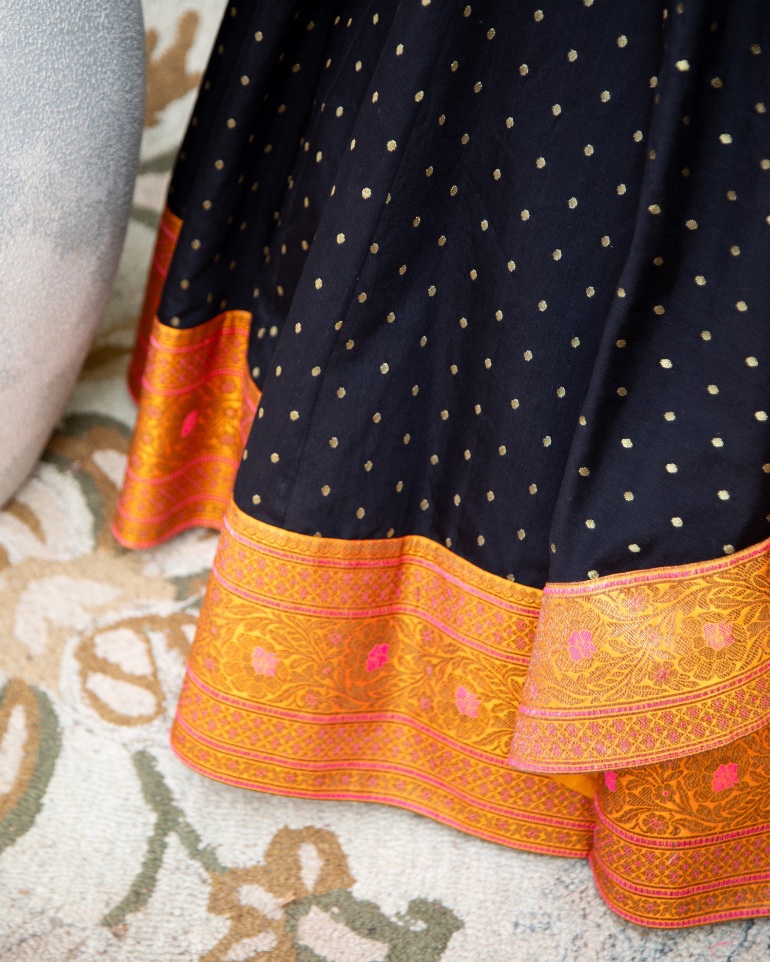 Black Asymmetric Skirt with Kalamkari Blouse