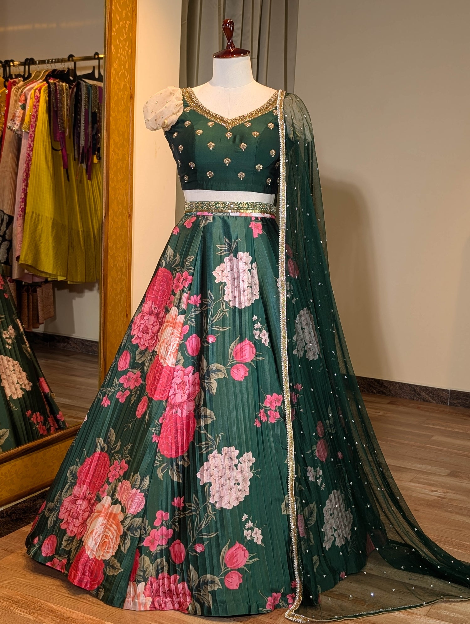 Enchanted Green Floral Lehenga