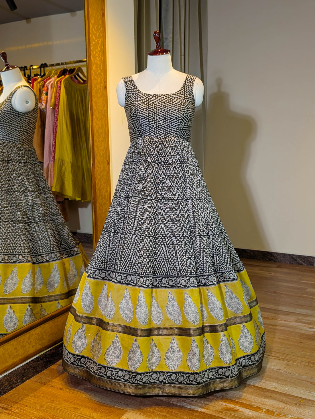 Elegant Black Anarkali with Mustard Yellow Border