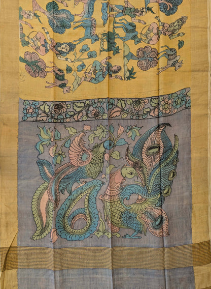 Pen Kalamkari X Pure Tussar - Antique Gold