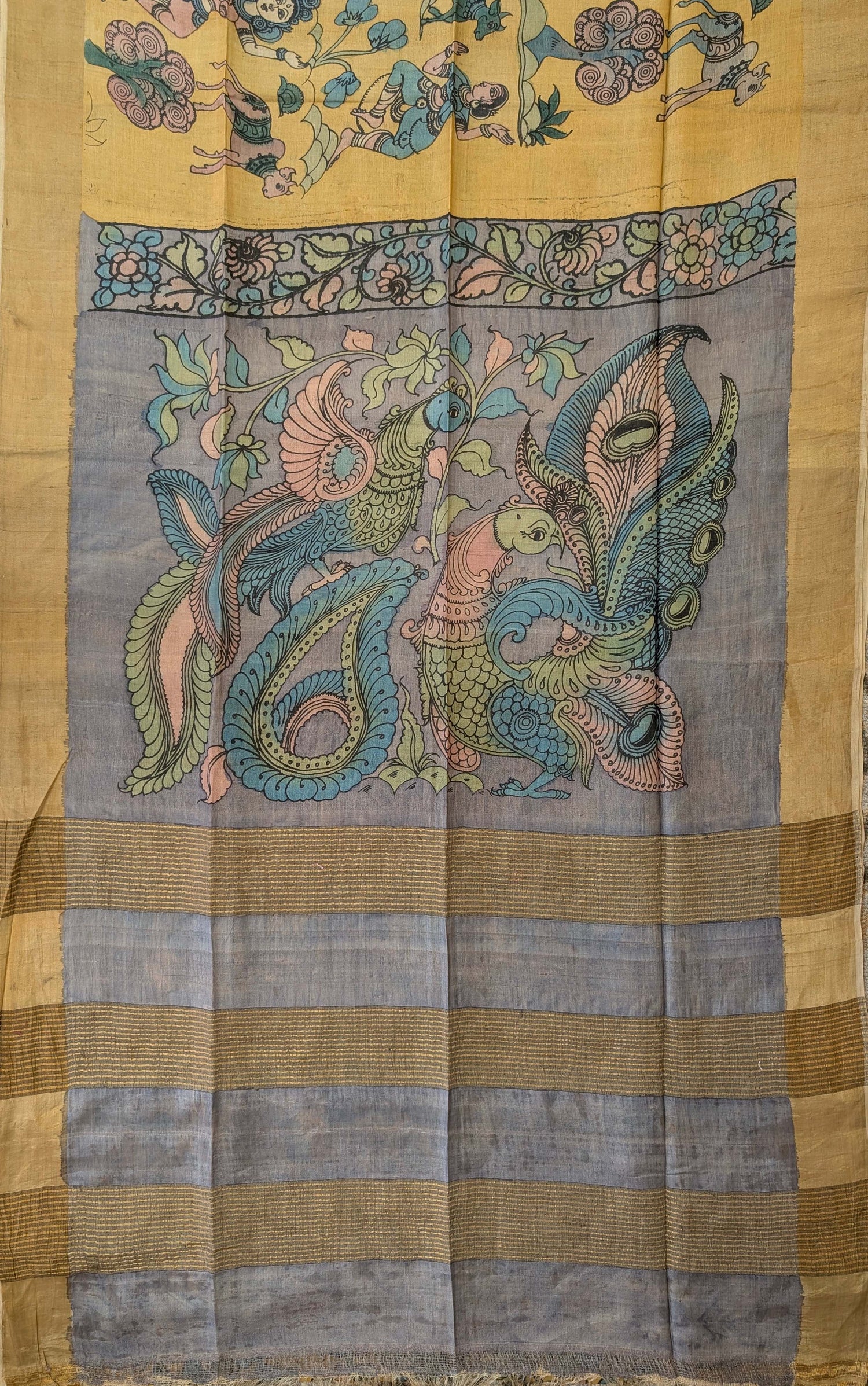 Pen Kalamkari X Pure Tussar - Antique Gold