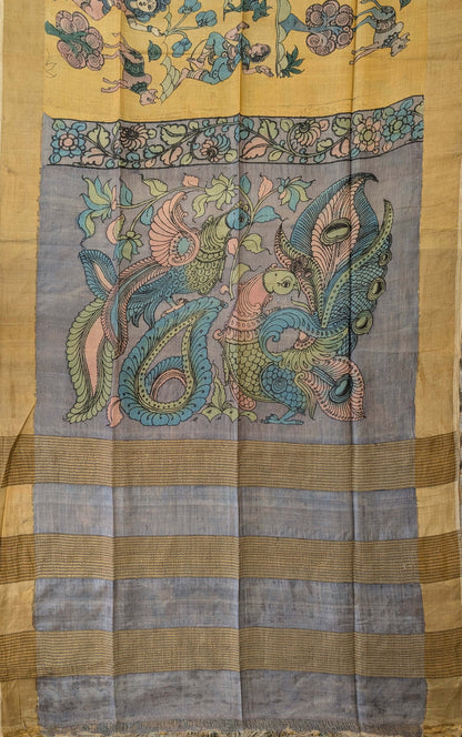 Pen Kalamkari X Pure Tussar - Antique Gold