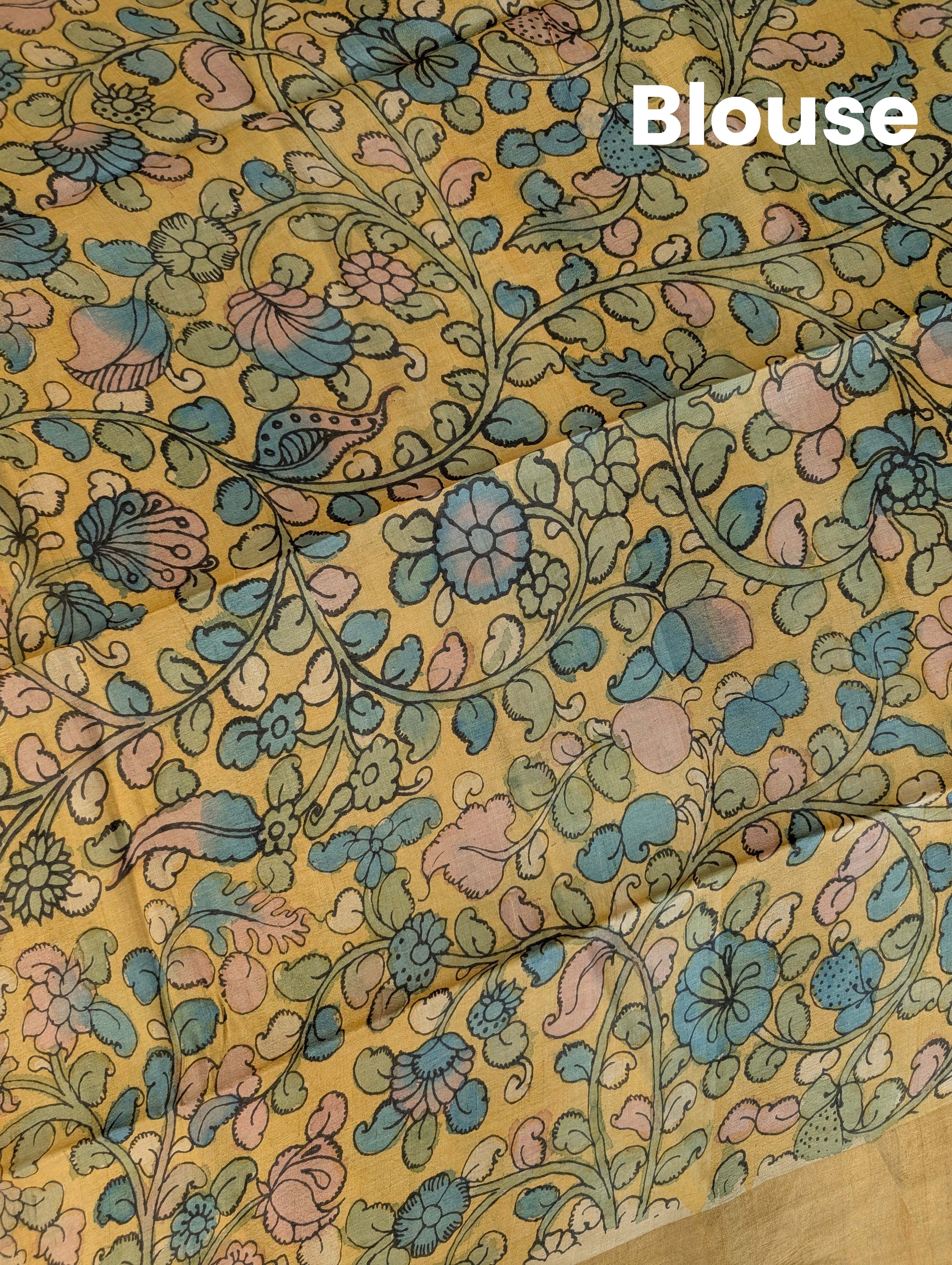 Pen Kalamkari X Pure Tussar - Antique Gold