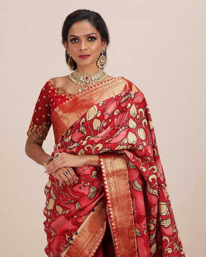 Maroon Net Heavy Hand Embroidered Blouse with Sheer Back