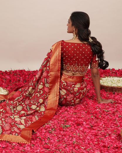 Maroon Net Heavy Hand Embroidered Blouse with Sheer Back