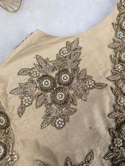 Beige Embroidered Silk Blouse with Zari Work