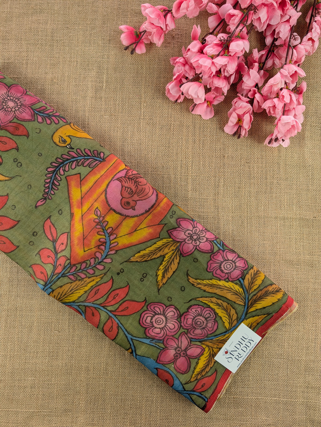 Organza X Pen Kalamkari - Olive Green